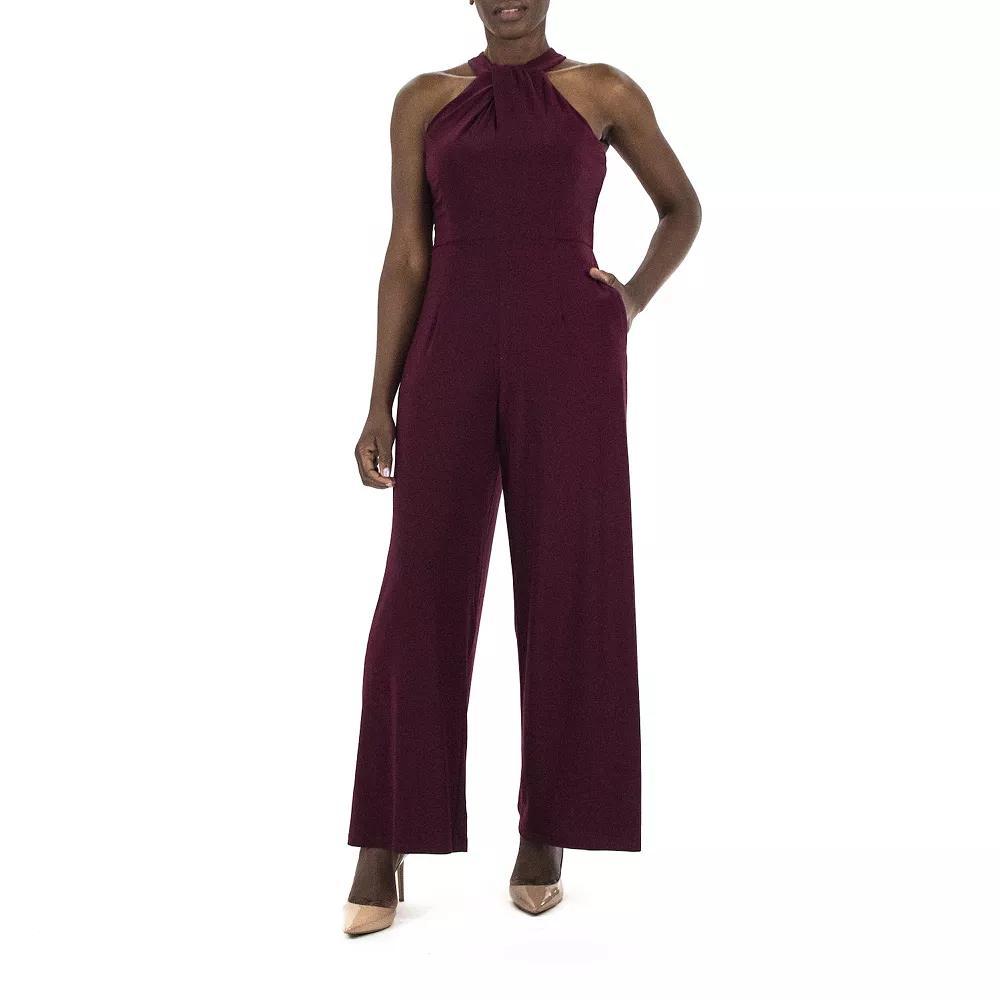 Women's Nina Leonard Wide-Leg Halter Jumpsuit, Size: Large, Red Product Image