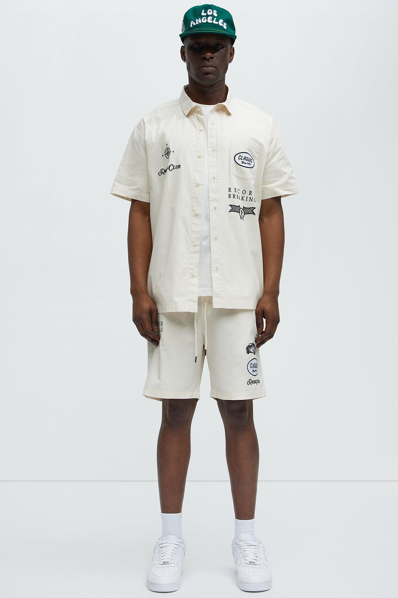 Racing Club Short Sleeve Button Up Shirt  - Cream Product Image