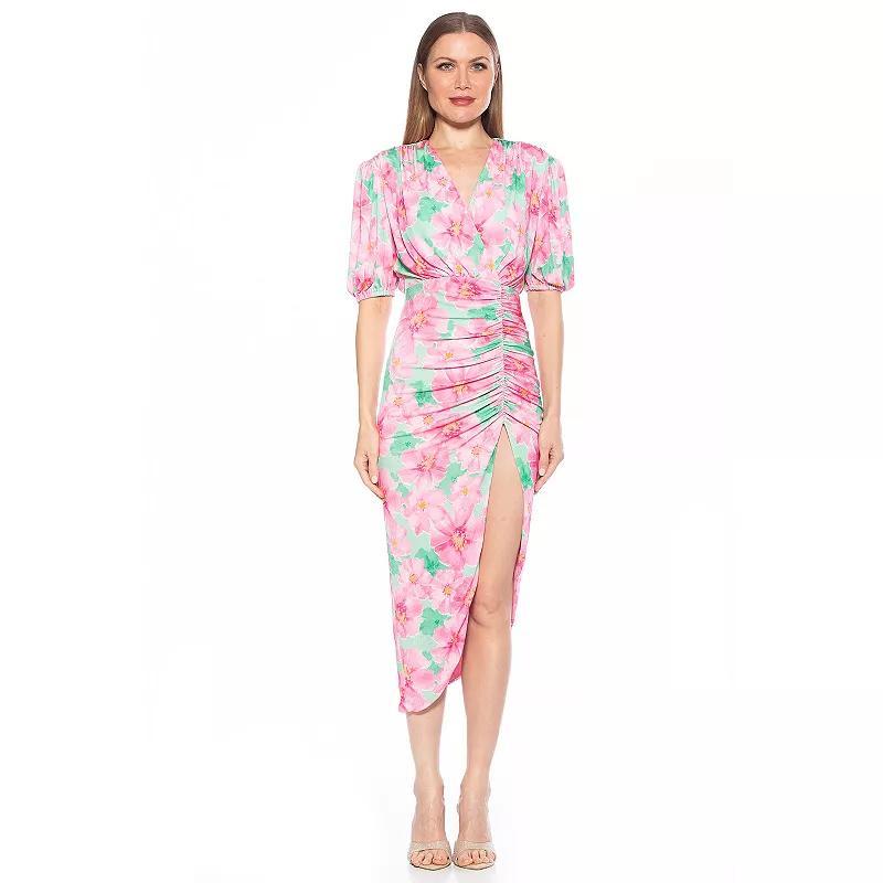 Women's ALEXIA ADMOR Fern Puff Sleeve Draped Dress, Size: Large, Green Product Image