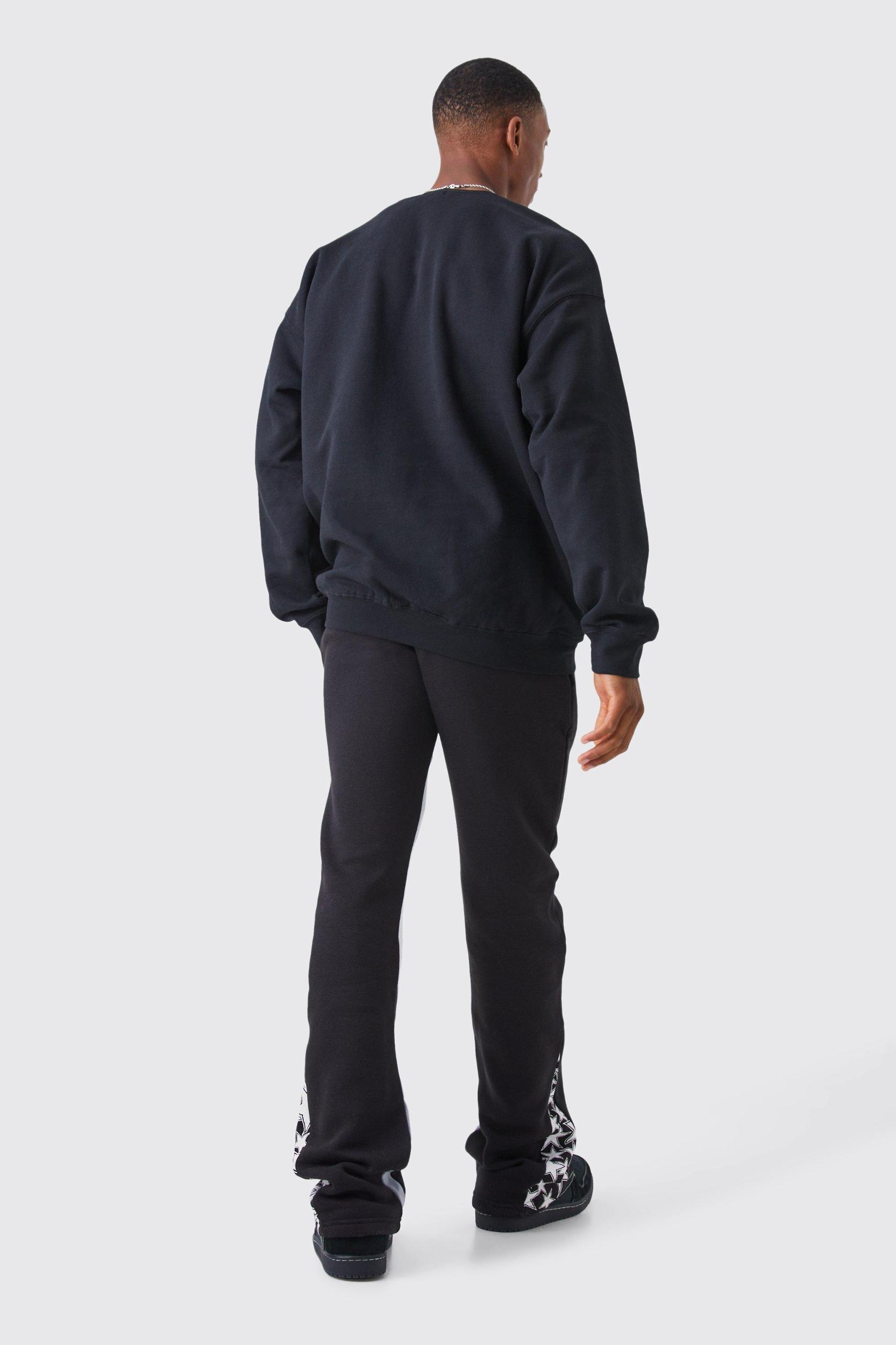 Slim Stacked Flare Star Print Gusset Sweatpants | boohooMAN USA Product Image