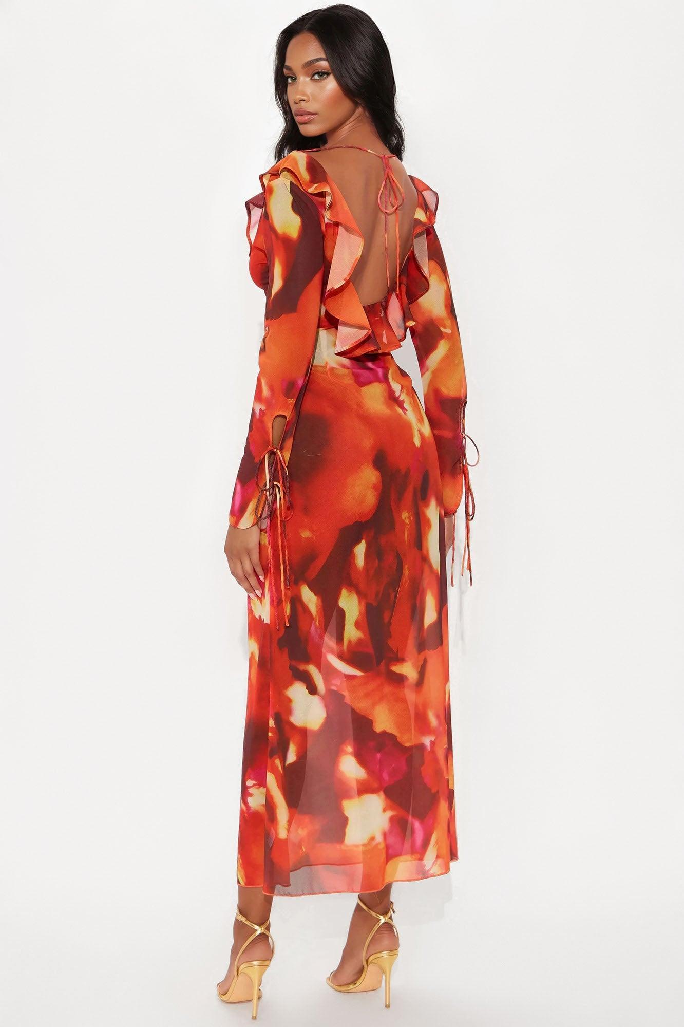 Savvy Chiffon Maxi Dress - Orange/combo Product Image