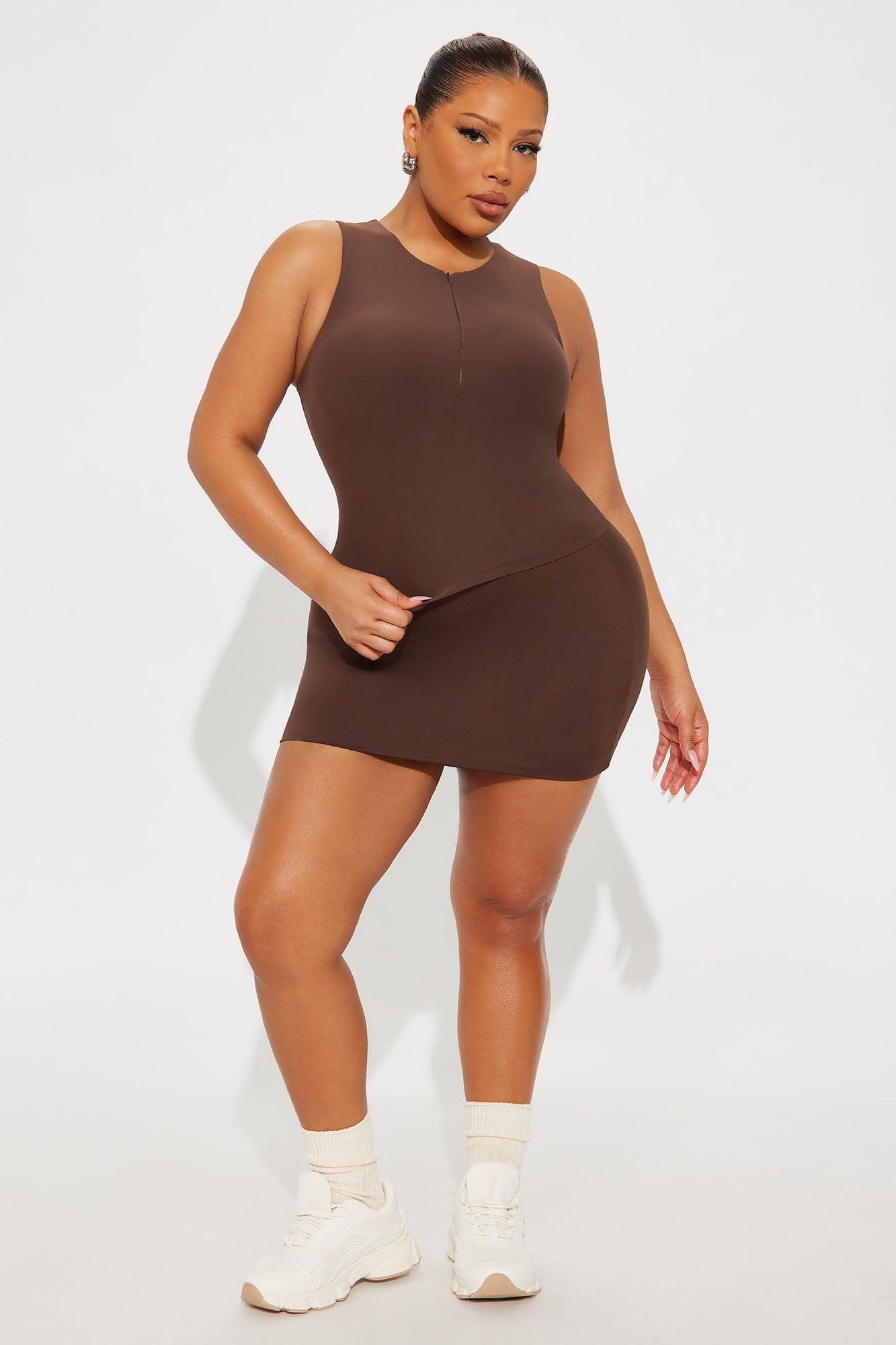Second Skin Double Lined Zip Front Tank - Chocolate Product Image