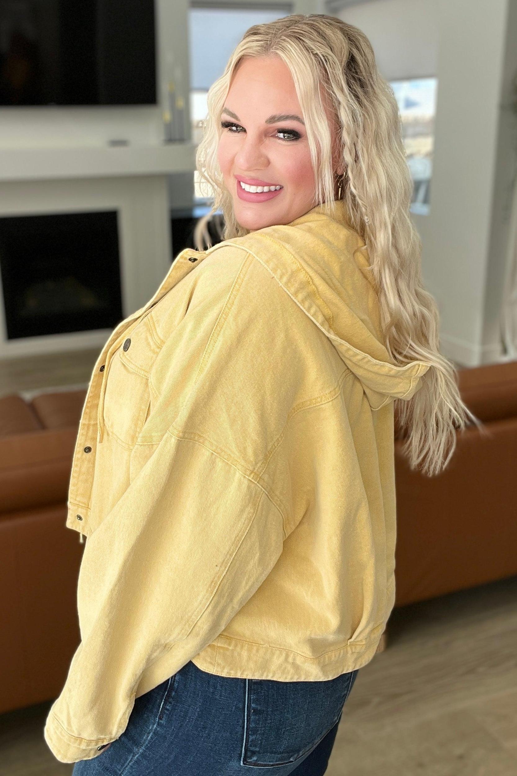 Gena Cropped Hooded Denim Jacket in Mustard - ONLINE EXCLUSIVE! Product Image