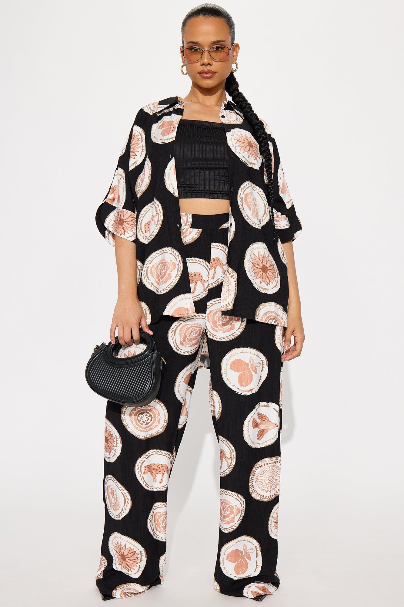 Sunny Escape Linen Pant Set - Black/combo Product Image
