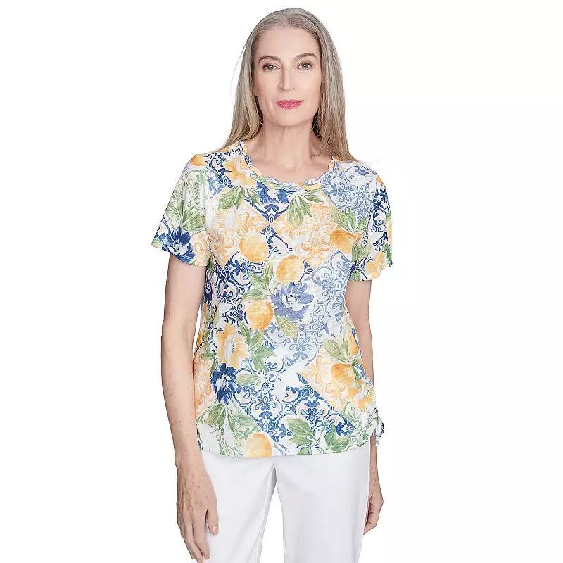 Women's Alfred Dunner Lemon Tile Knotted Crewneck Top, Size: Small, Yellow Product Image