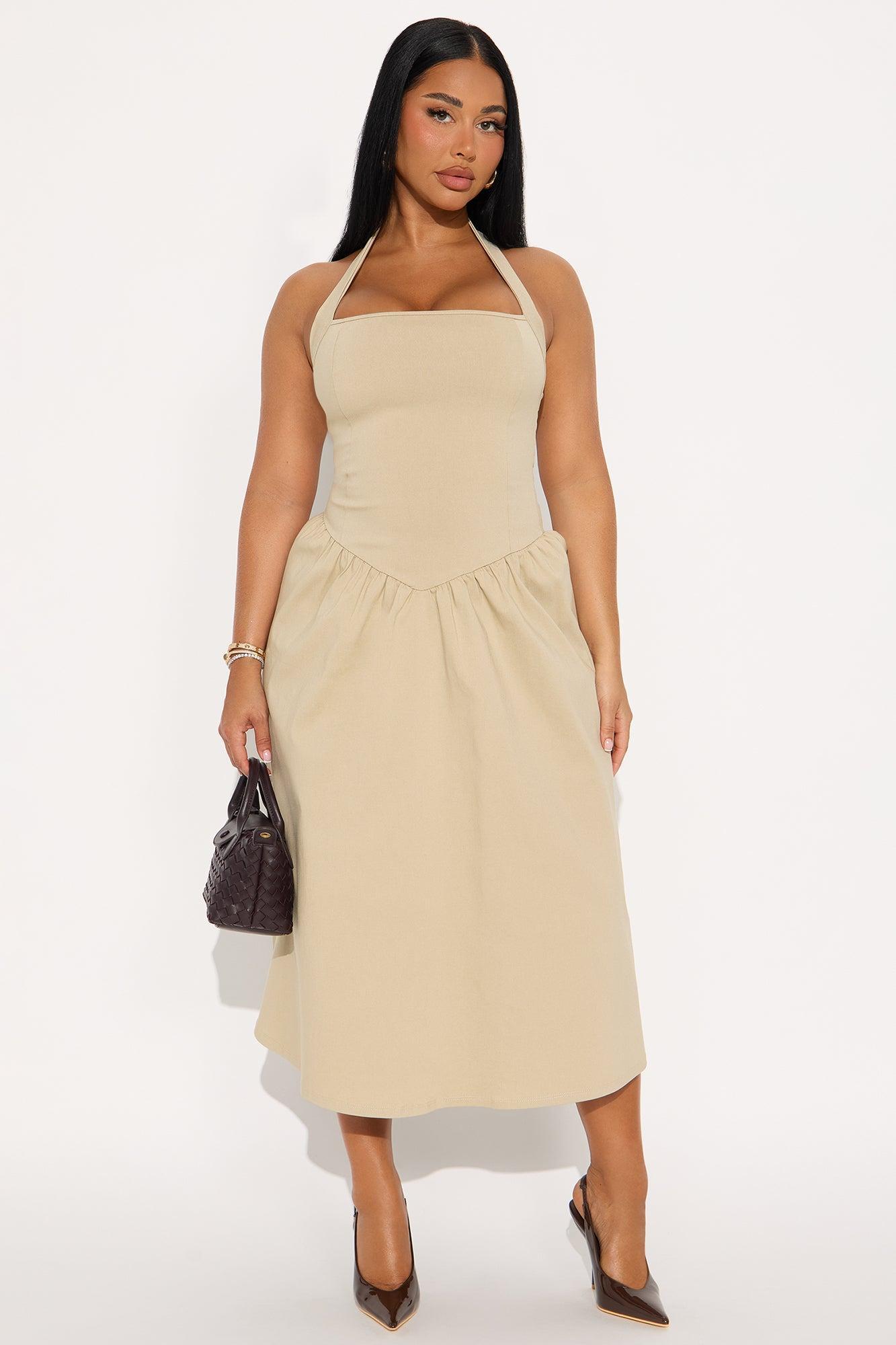 Phoebe Halter Ponte Midi Dress - Taupe Product Image