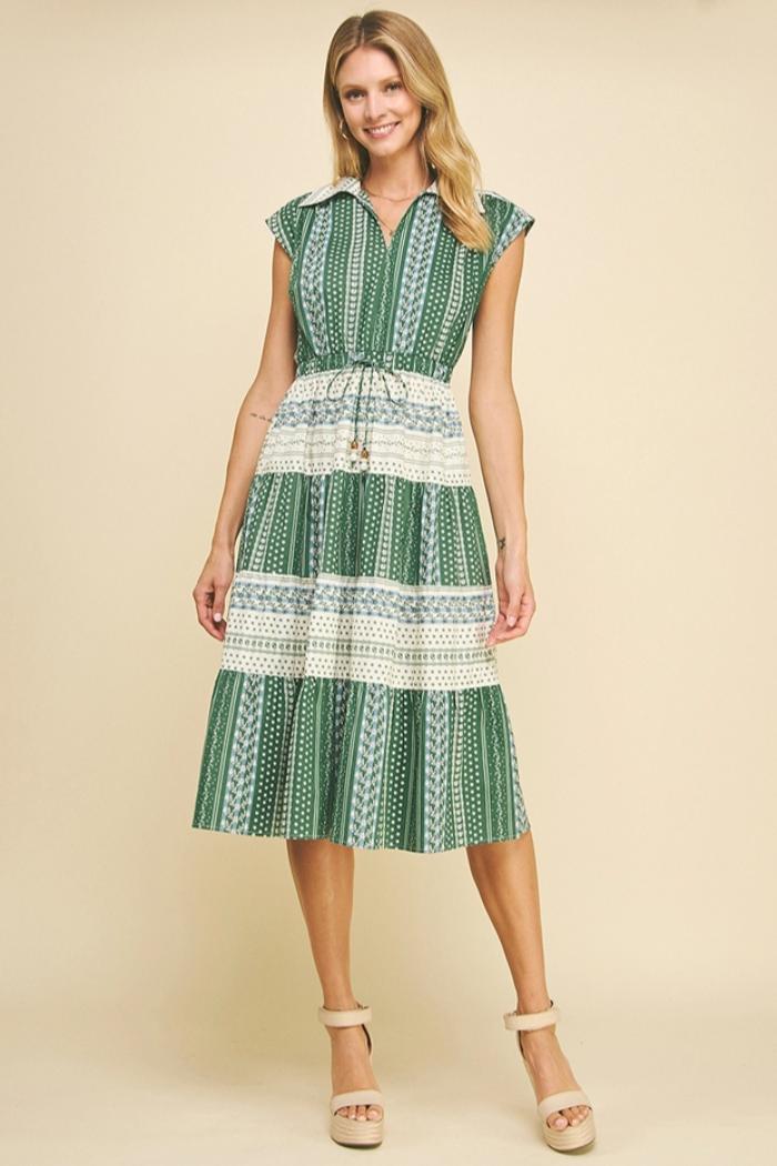 Mara Print Contrast Tiered Midi Dress Product Image
