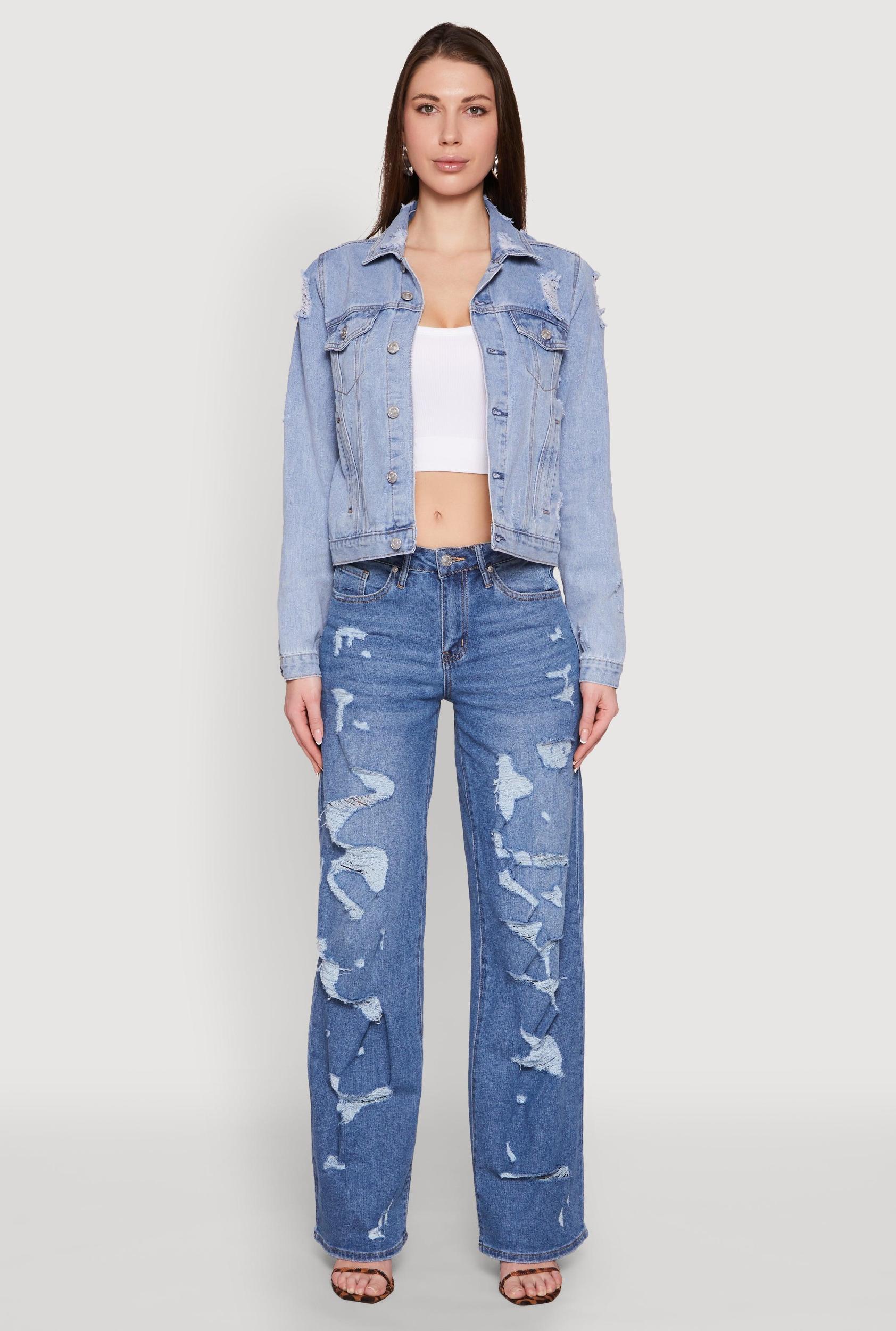 Womens Almost Famous Distressed Jean Jacket Product Image