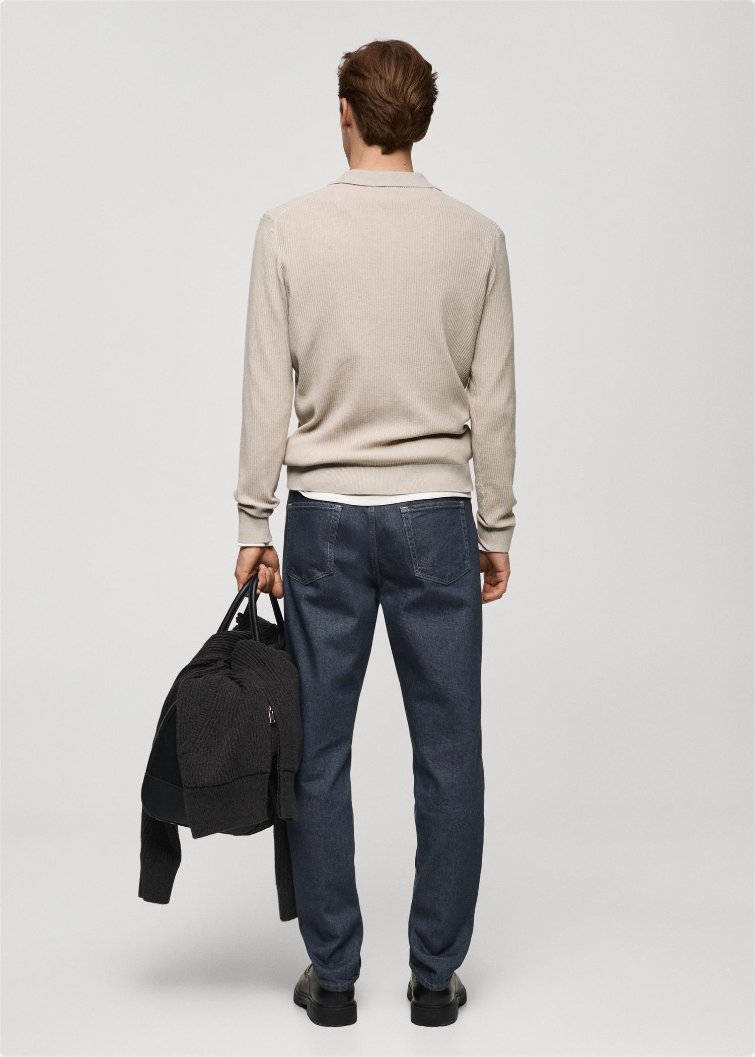 Cotton-blend ribbed polo sweater - Men | MANGO USA Product Image