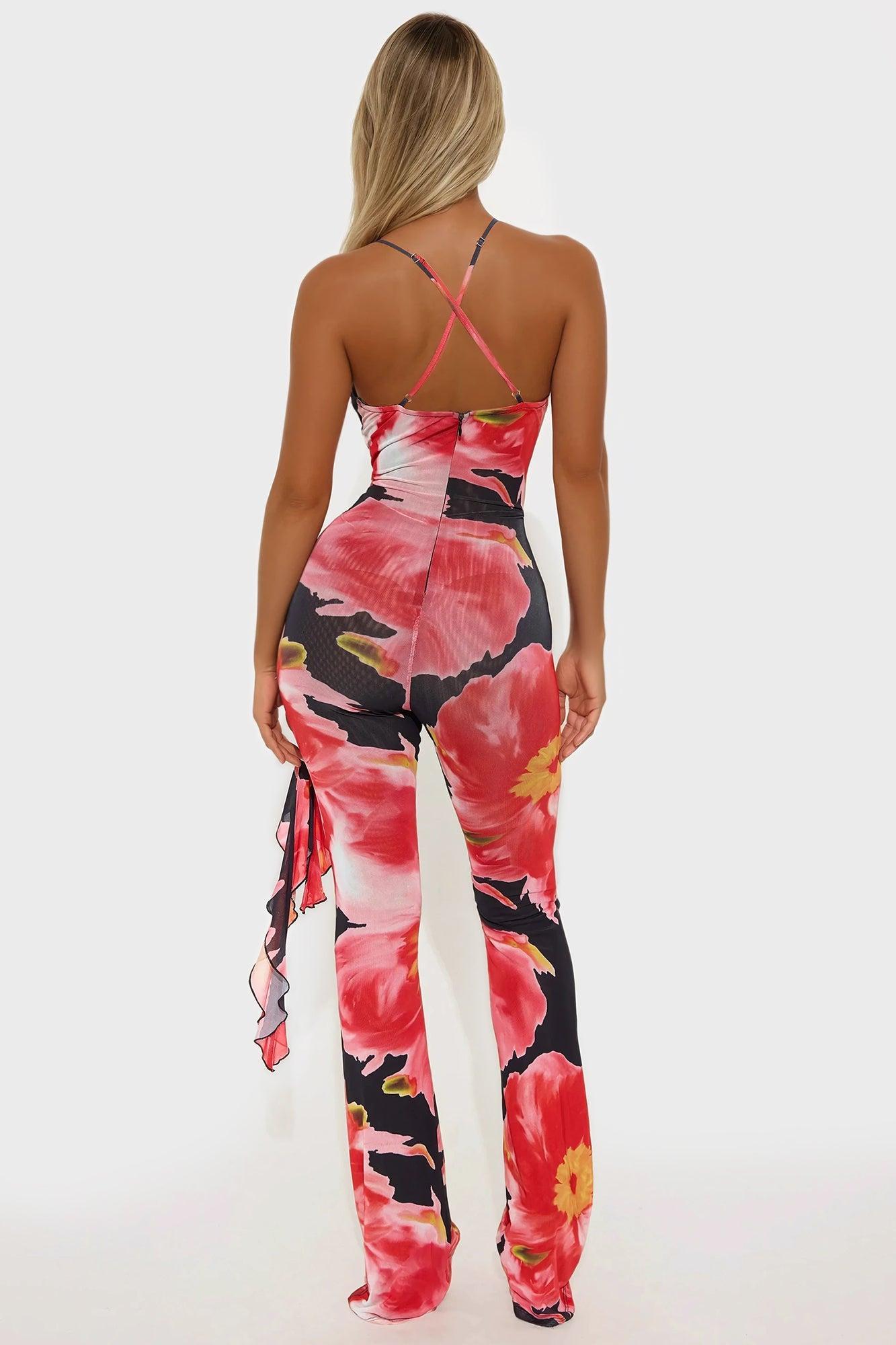Callie Floral Mesh Jumpsuit - Black/combo Product Image