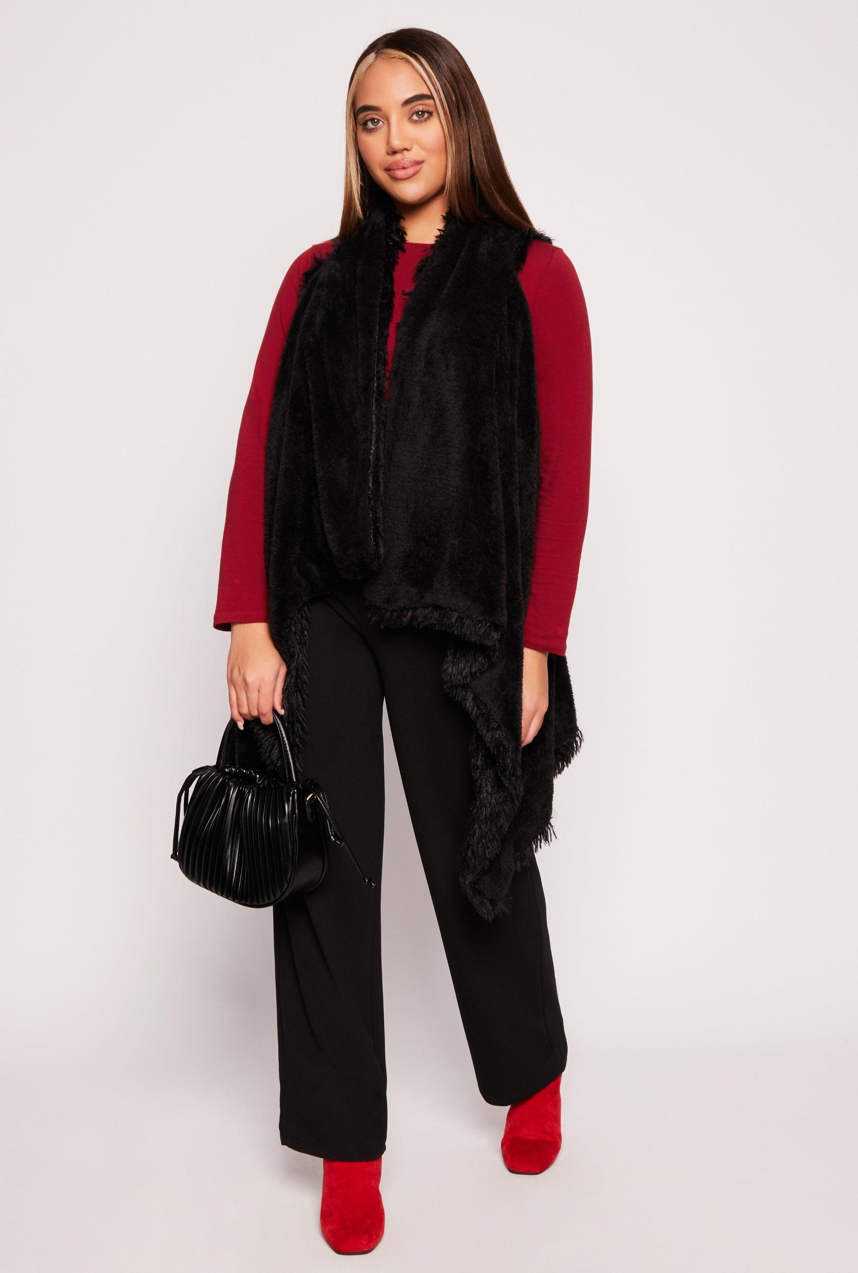 Womens Faux Fur Reversible Sleeveless Poncho Product Image