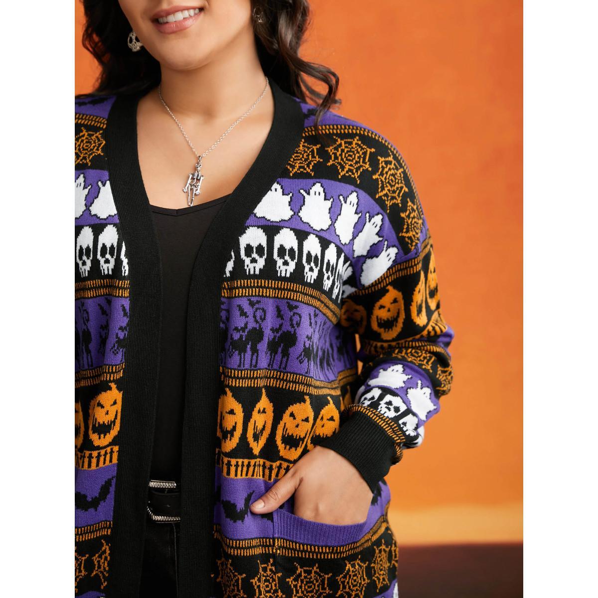 Plus Size Everything Halloween Jacquard Open Cardigan BlueViolet Women Casual Loose Long Sleeve Everyday Cardigans BloomChic 30/6X Product Image