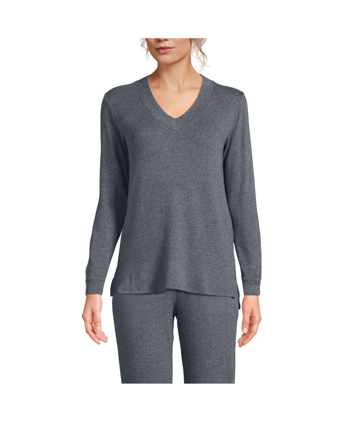 Women's Lands' End Cashtouch Faux Cashmere Cozy Long Sleeve Pajama Top, Size: XS, Grey Heather Product Image