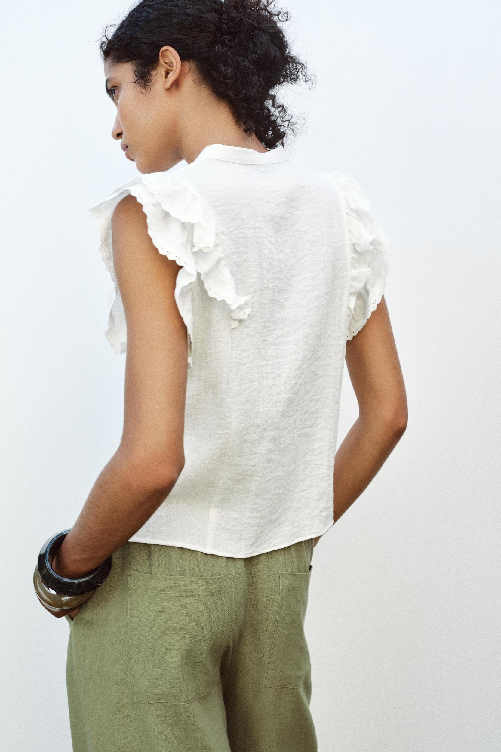 LACE INSERT RUFFLE BLOUSE Product Image