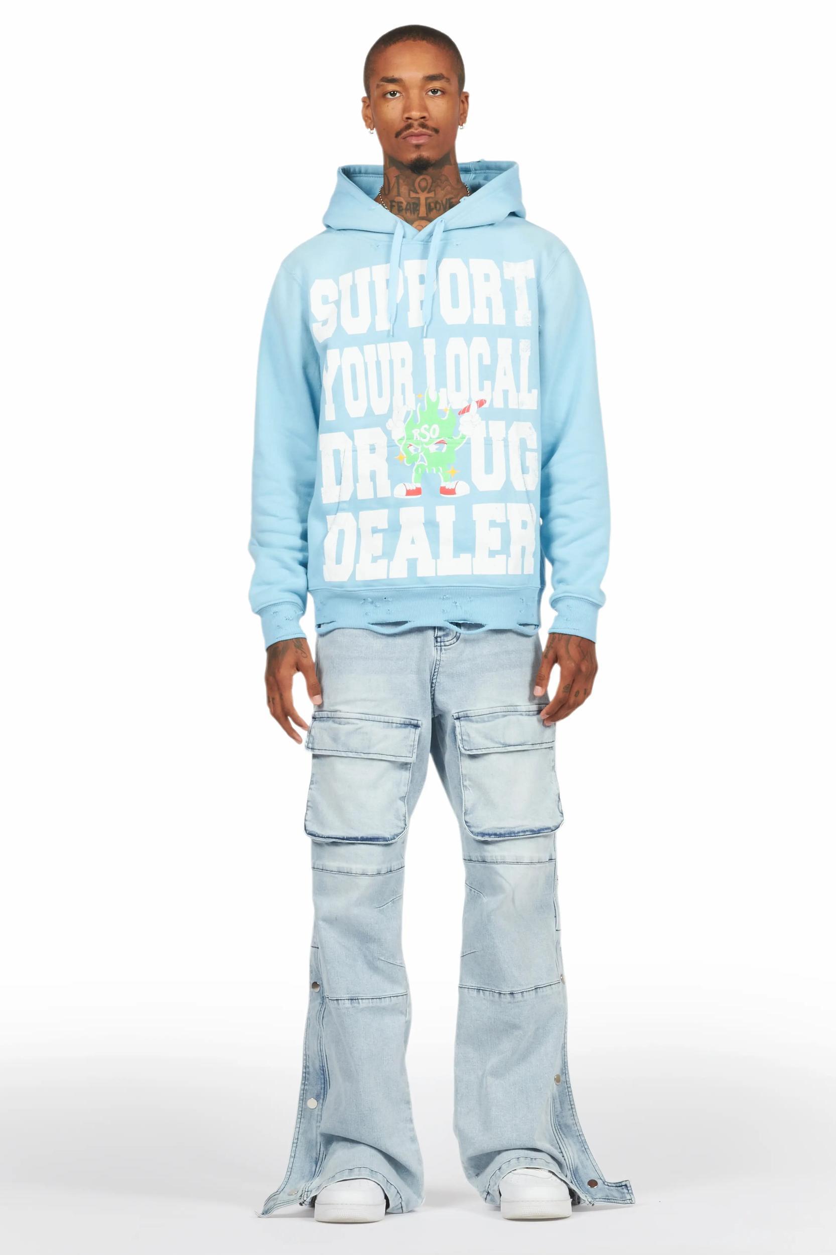 Yuri Blue Stacked Cargo Flare Jean Male Product Image