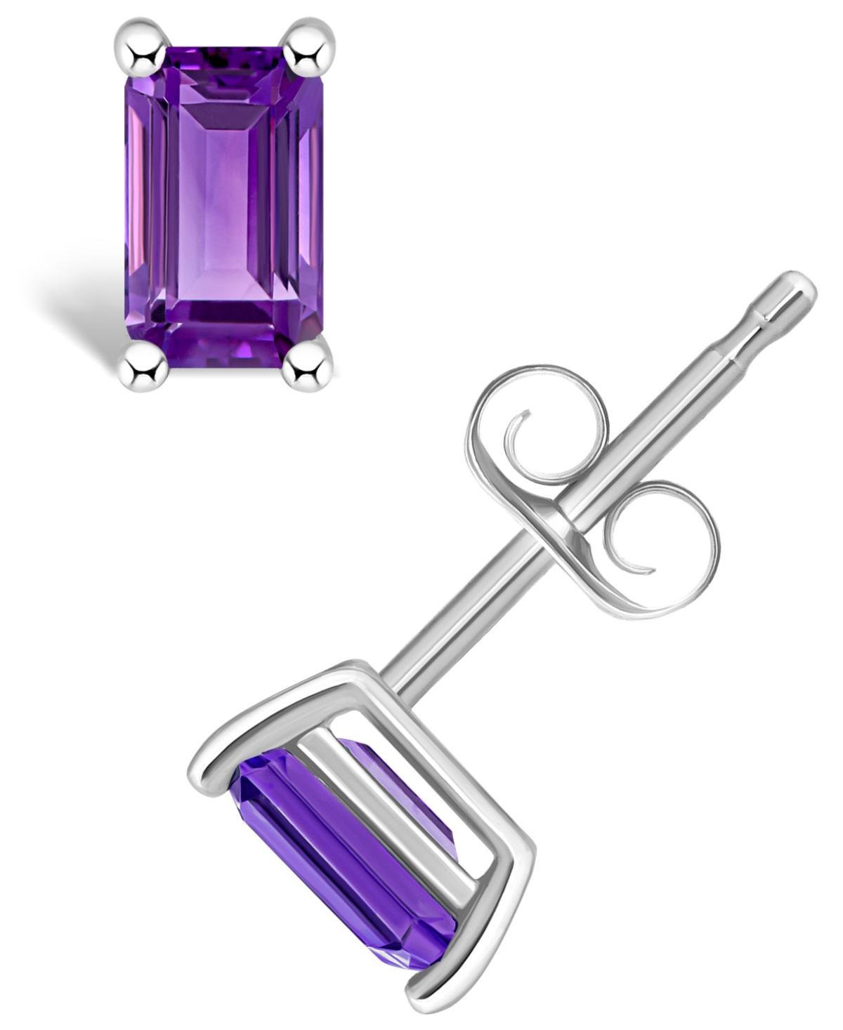 14k White Gold Emerald Cut Birthstone Stud Earrings, Women's, Purple Feb Product Image