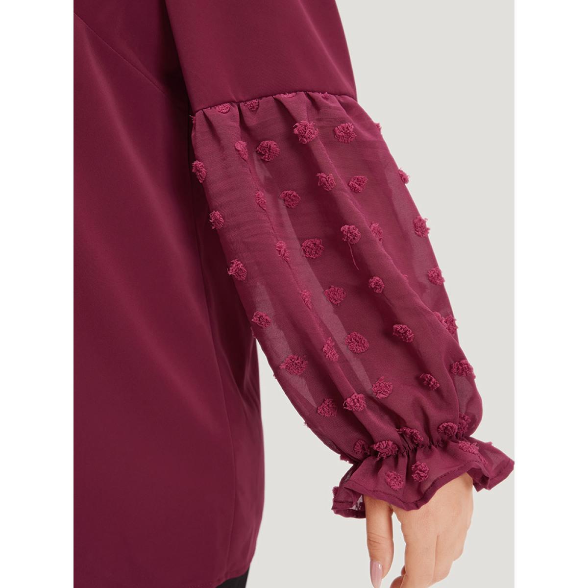 Plus Size Purple Anti-Wrinkle Plain Knot Neck Frill Trim Lantern Sleeve Blouse Women Casual Long Sleeve Tie Neck Everyday Blouses BloomChic 30/6X Product Image