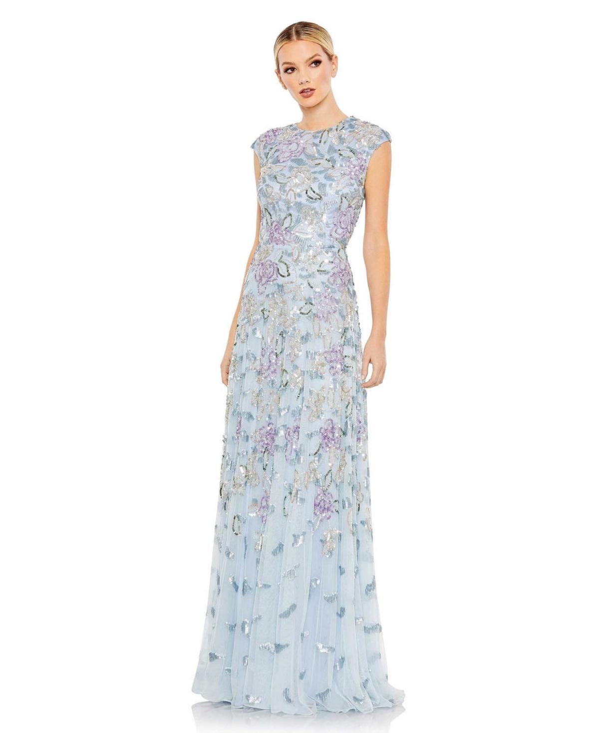 Mac Duggal Sequin Crew Neck Cap Sleeve A Product Image
