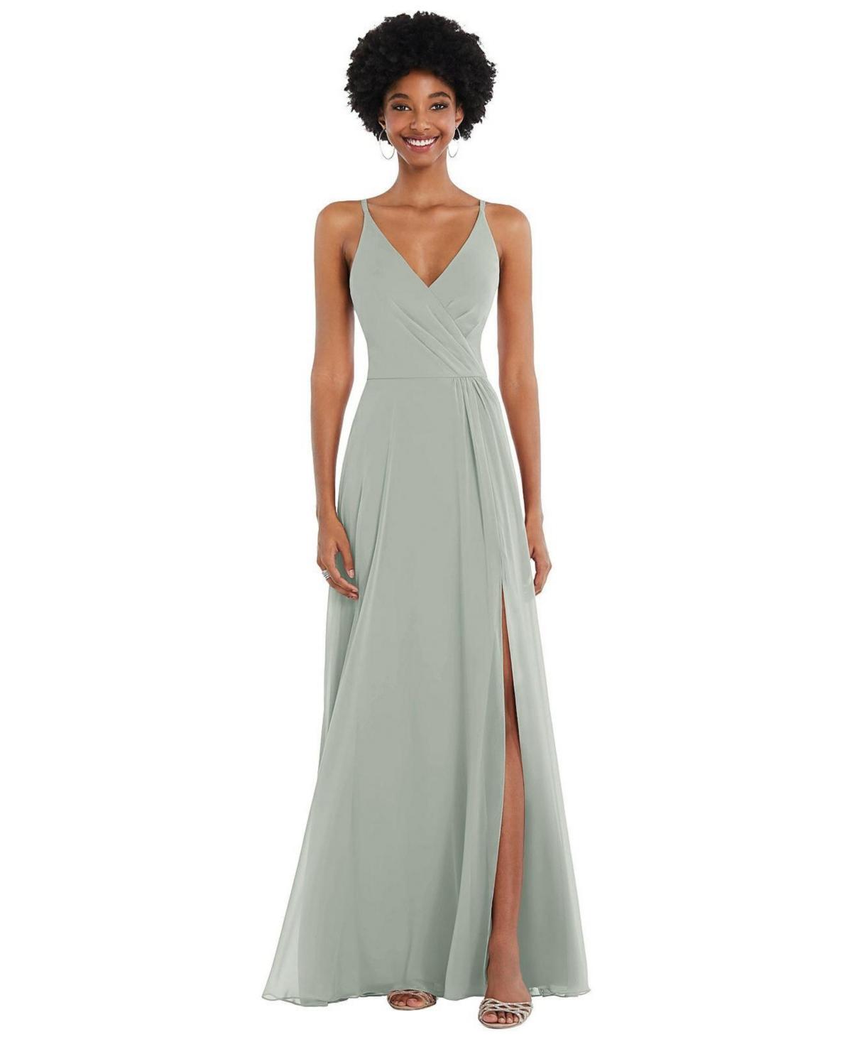 Womens Faux Wrap Crises Cross Back Maxi Dress with Adjustable Straps Product Image