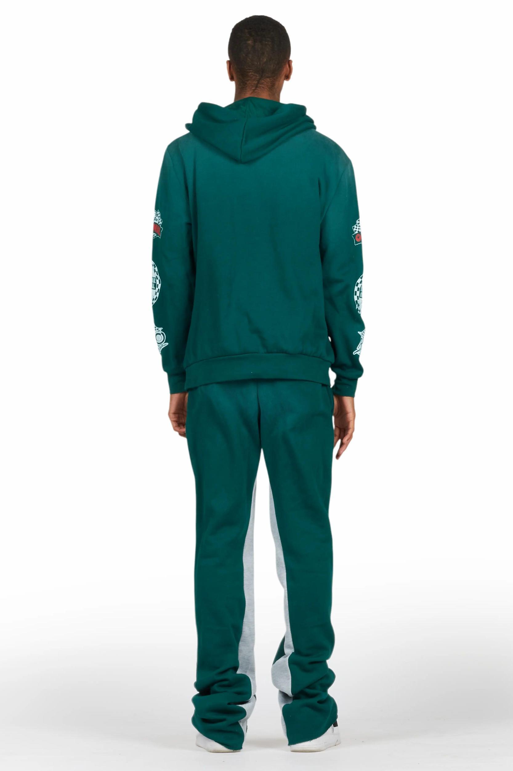 Racing Grung Dark Green Hoodie/Baggy Track Pant Set Male Product Image