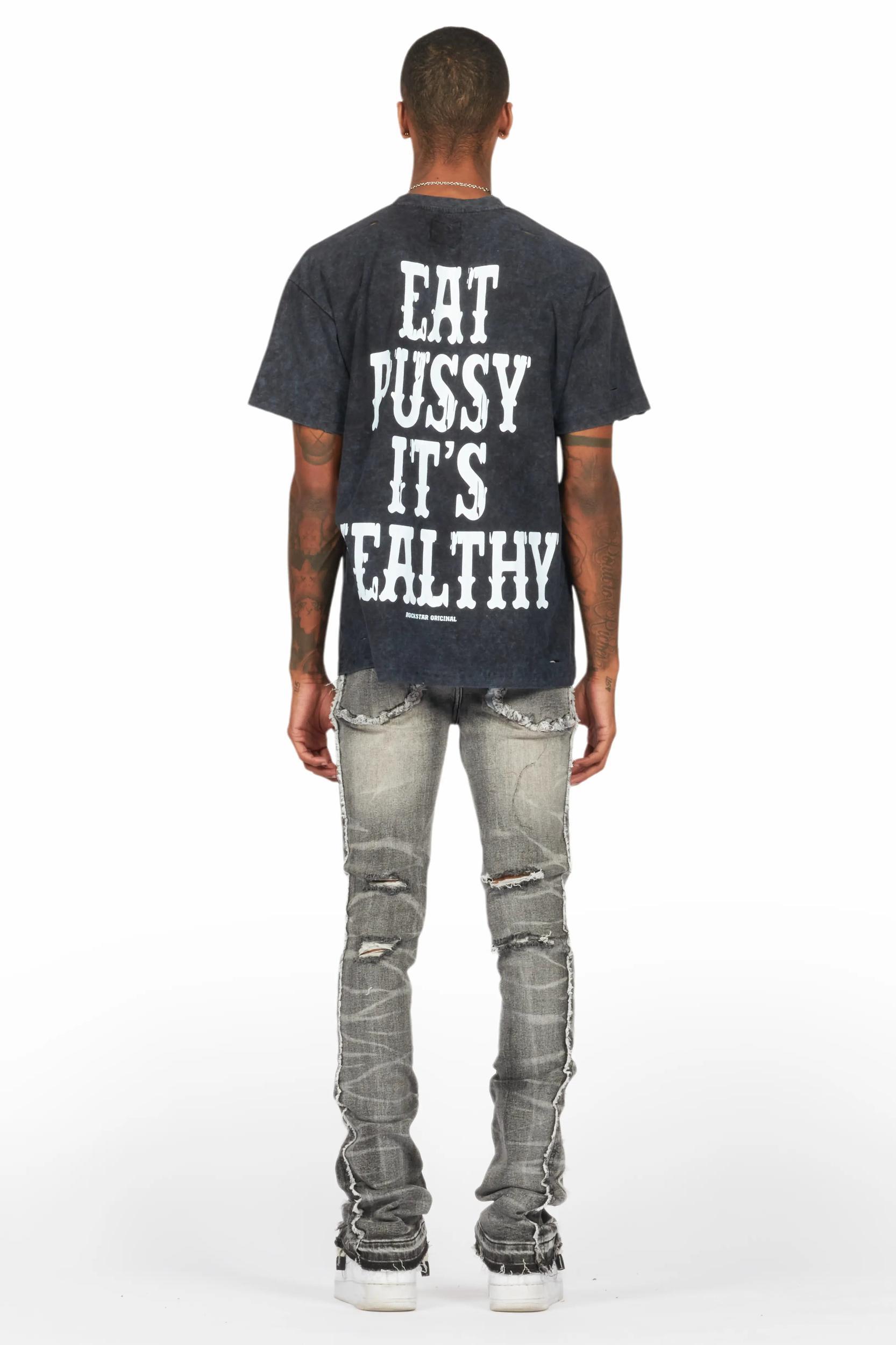 Rugged Black Stacked Flare Jean Male Product Image