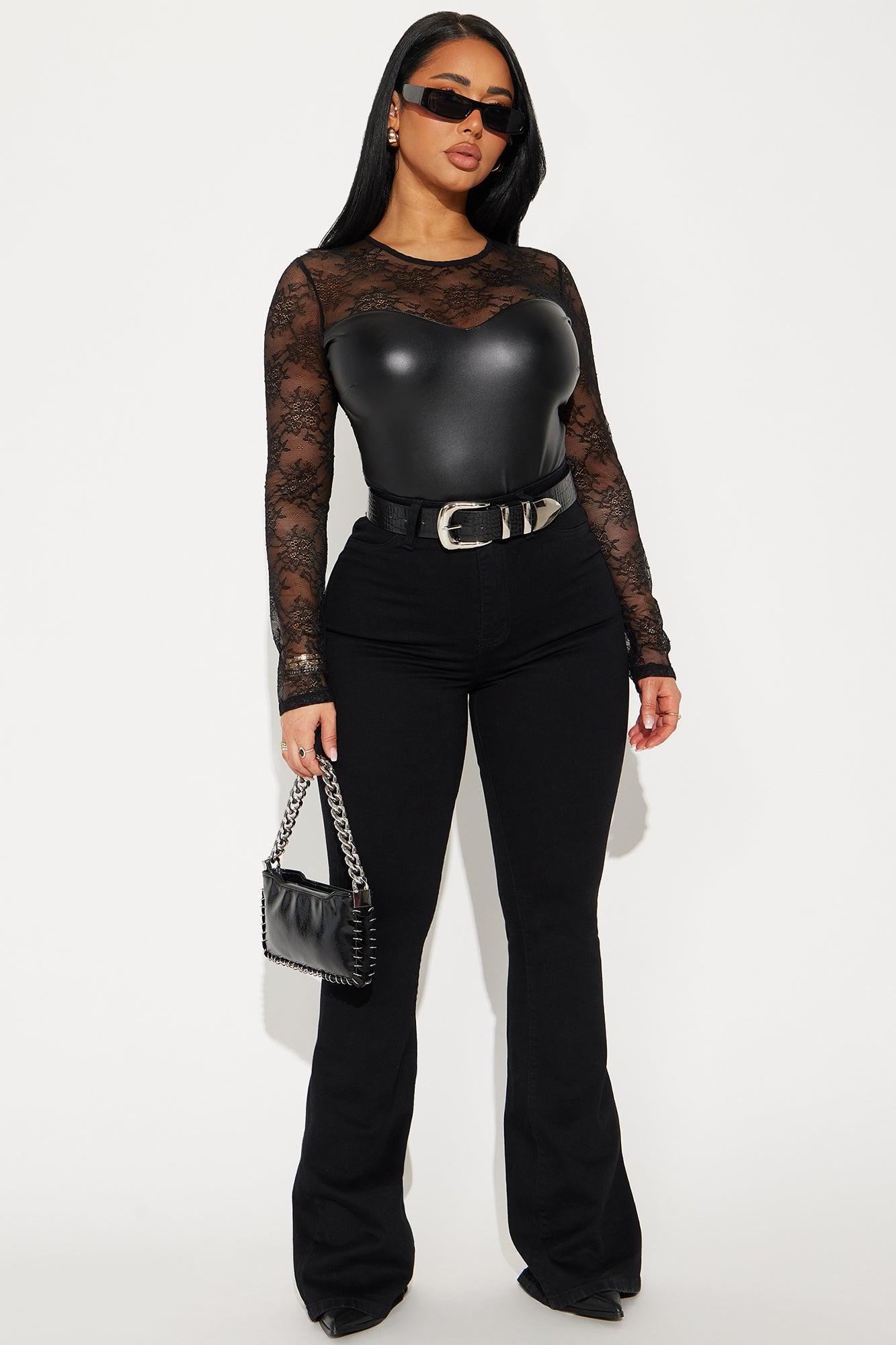 Never Second Choice Faux Leather Bodysuit - Black Product Image
