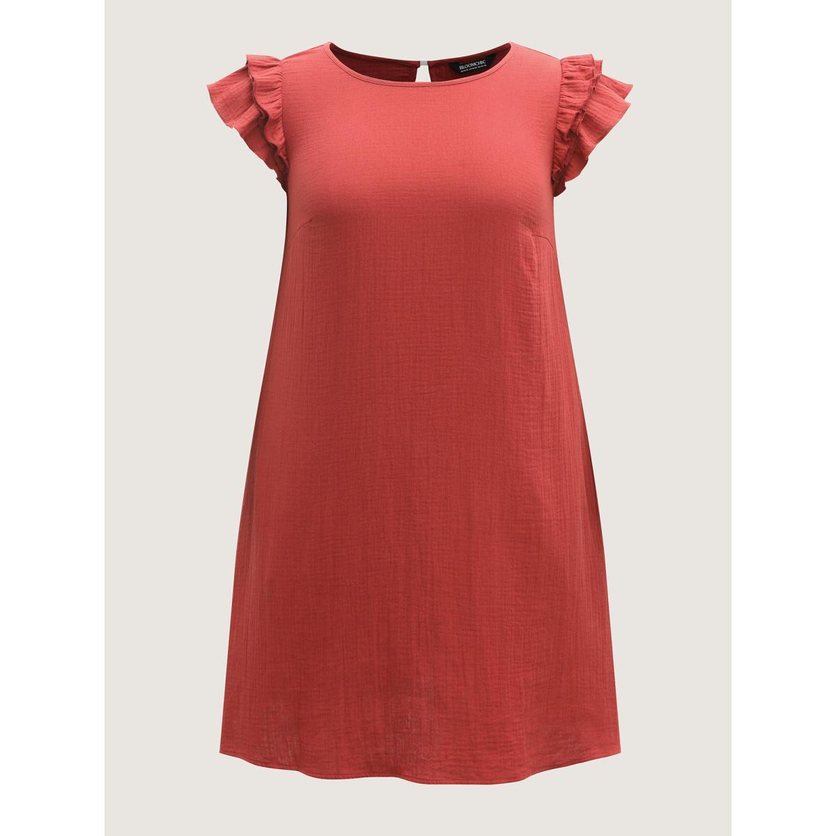 Plus Size Pure Cotton Textured Ruffled Midi Dress Rust Women Round Neck Cap Sleeve Curvy BloomChic 30/6X Product Image