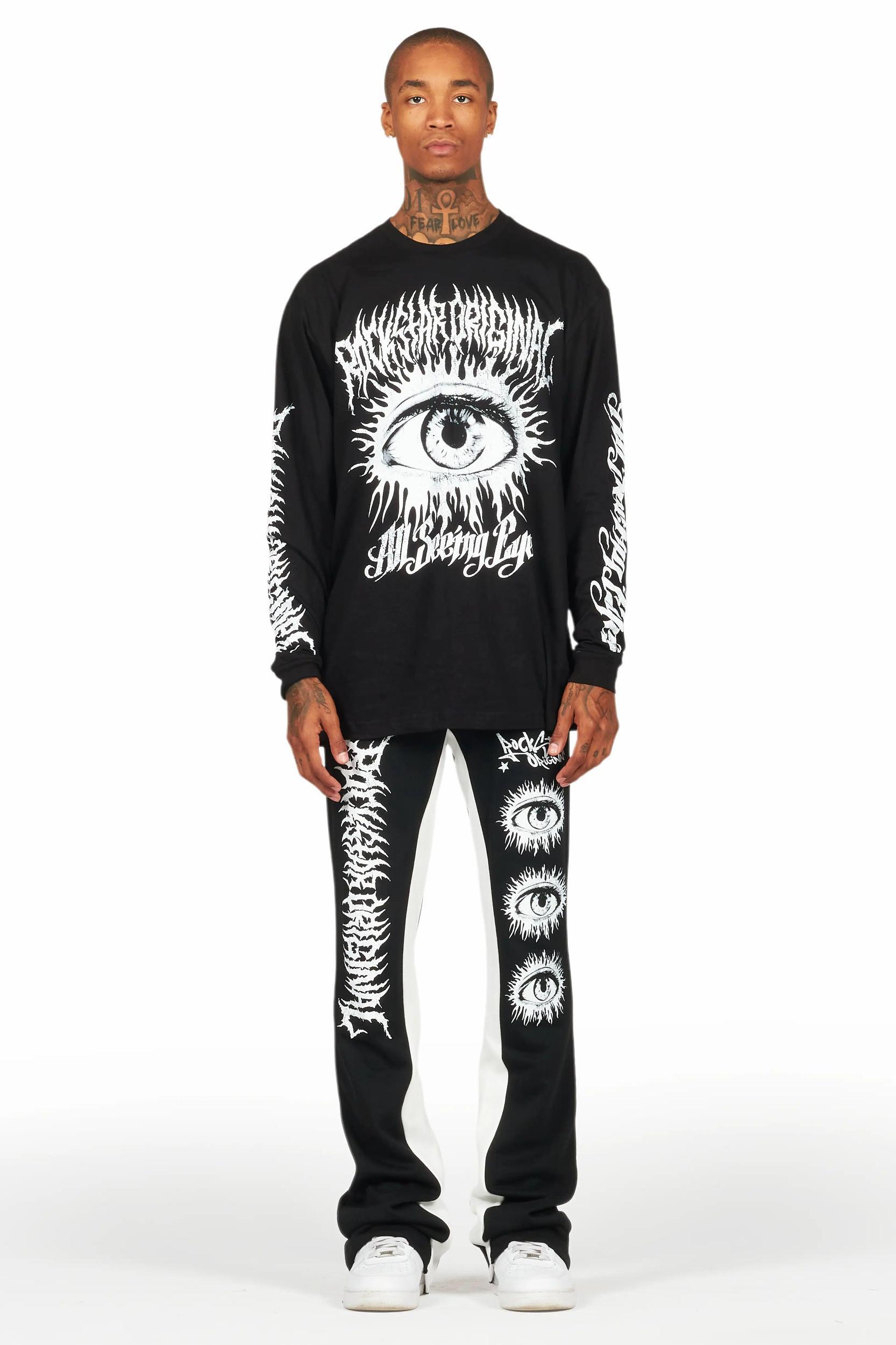All Seeing Eyes Black/White Long Sleeve T-Shirt/Baggy Pant Set Male Product Image