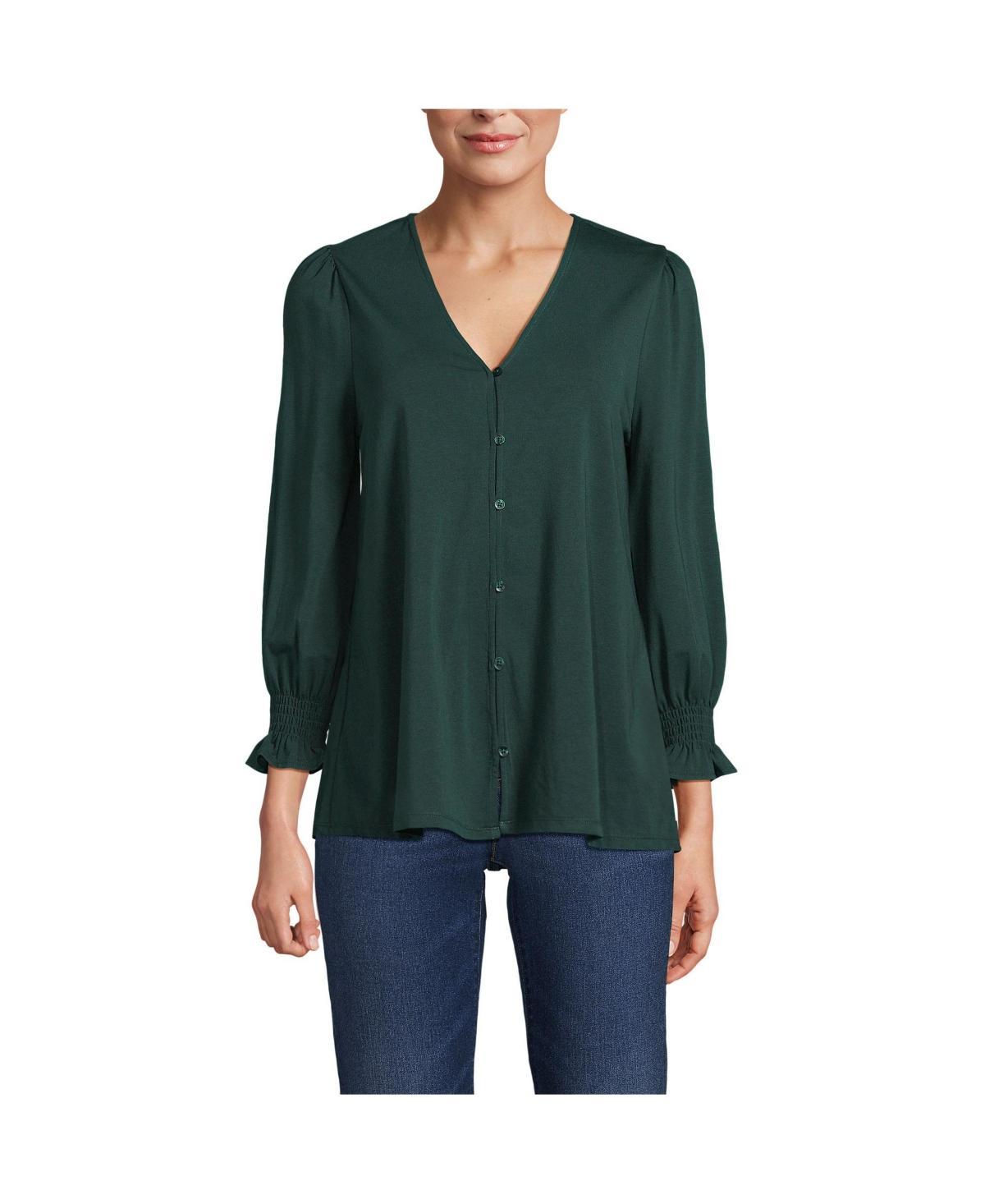 Women's Lands' End 3/4 Sleeve Lightweight Jersey Button Front Top, Size: Large, Spiced Rhubarb Product Image