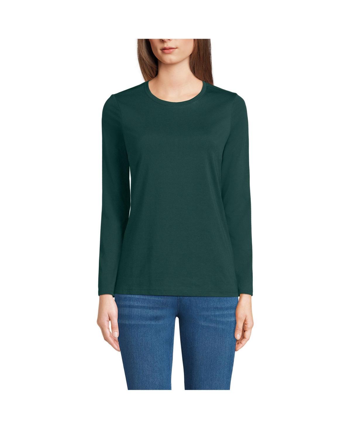 Petite Lands' End Relaxed-Fit Supima Long Sleeve Cotton Crewneck Tee, Women's, Size: XS Petite, Black Product Image