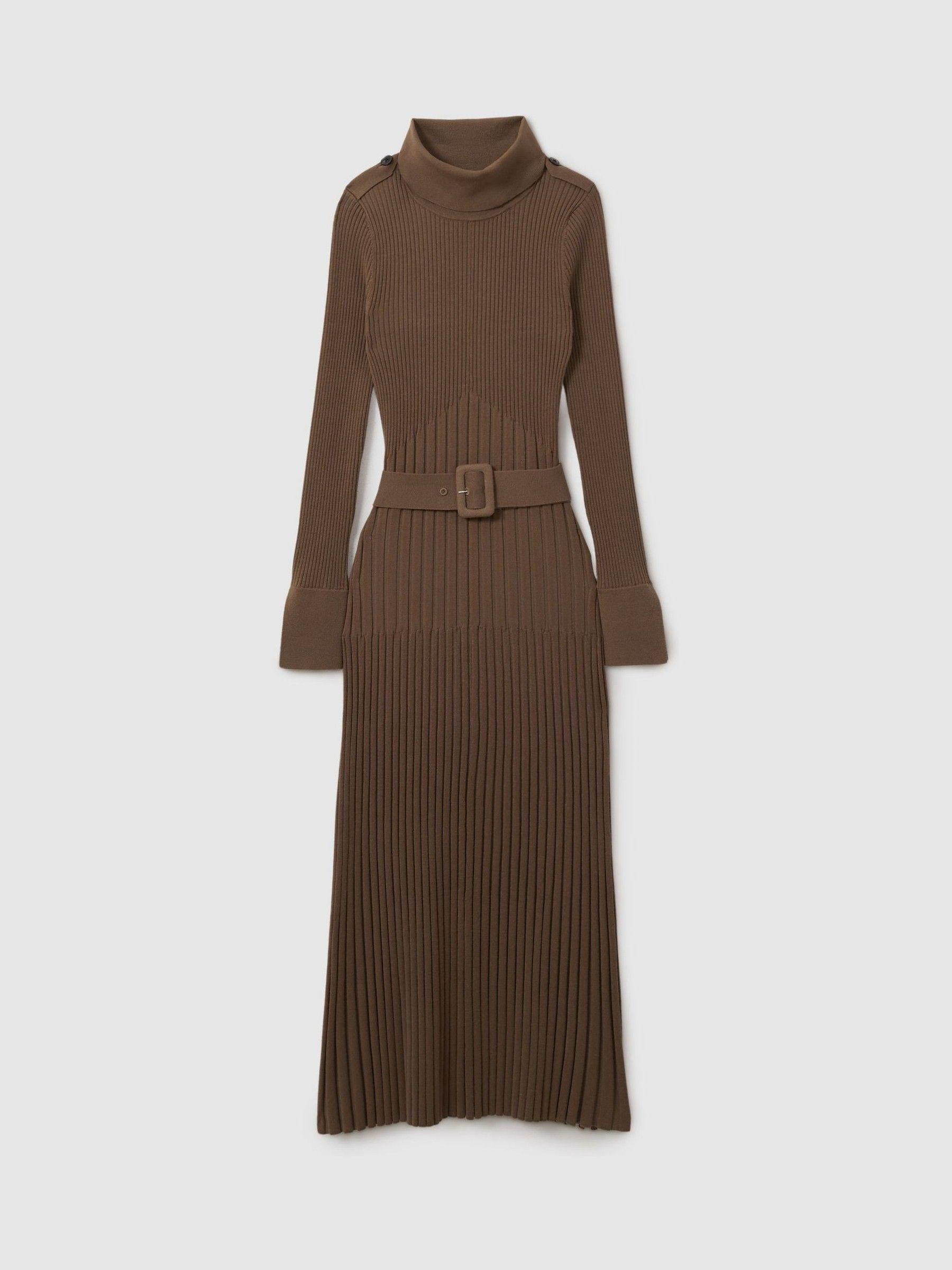 Petite Linen Belted Sleeveless Midi Dress in Neutral Product Image