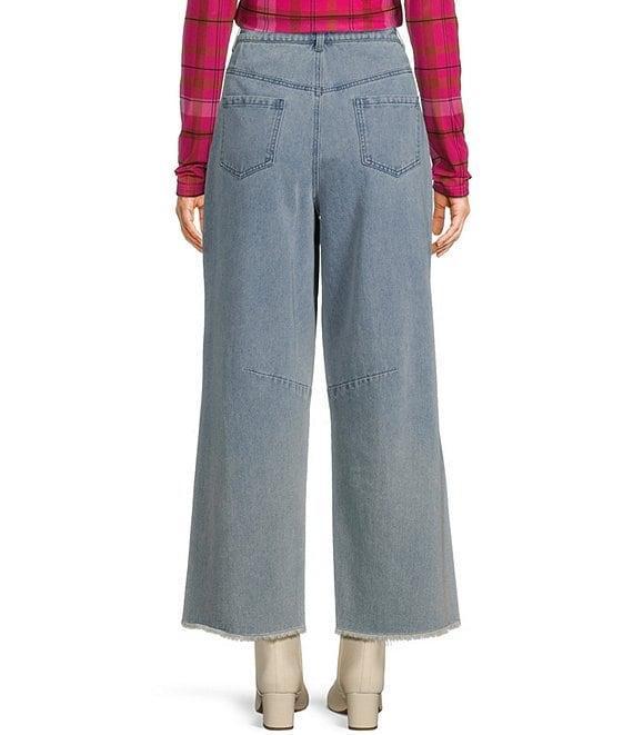C&V Chelsea & Violet Raw Edge Frayed Hem Wide Leg Denim Jeans Product Image