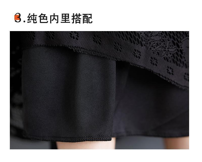 High Rise Lace Midi A-Line Skirt Product Image