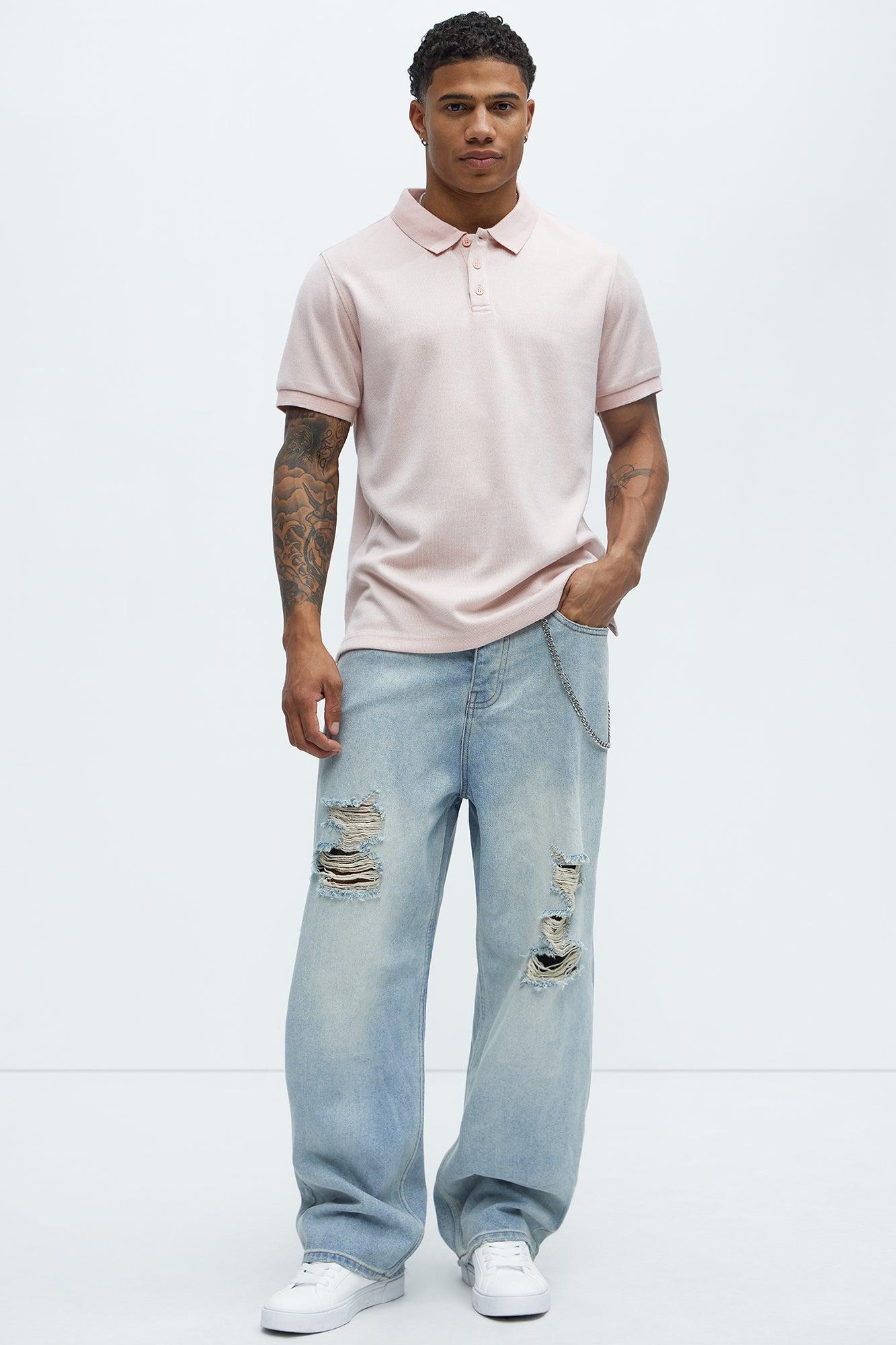 Subtle Stripes Textured Polo - Pink Product Image