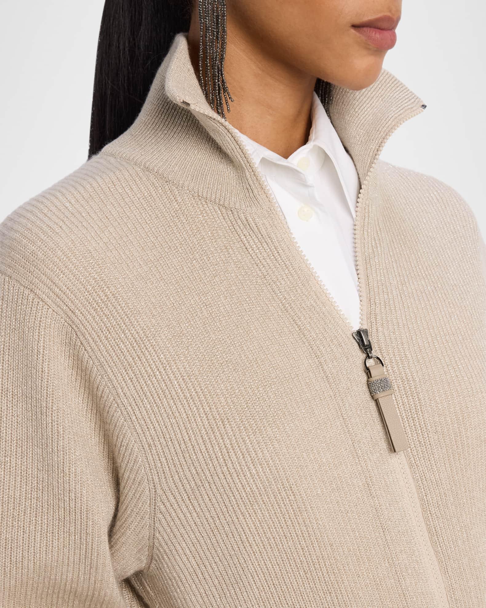 Sparkly Cashmere Rib Long-Sleeve Zip Cardigan Product Image