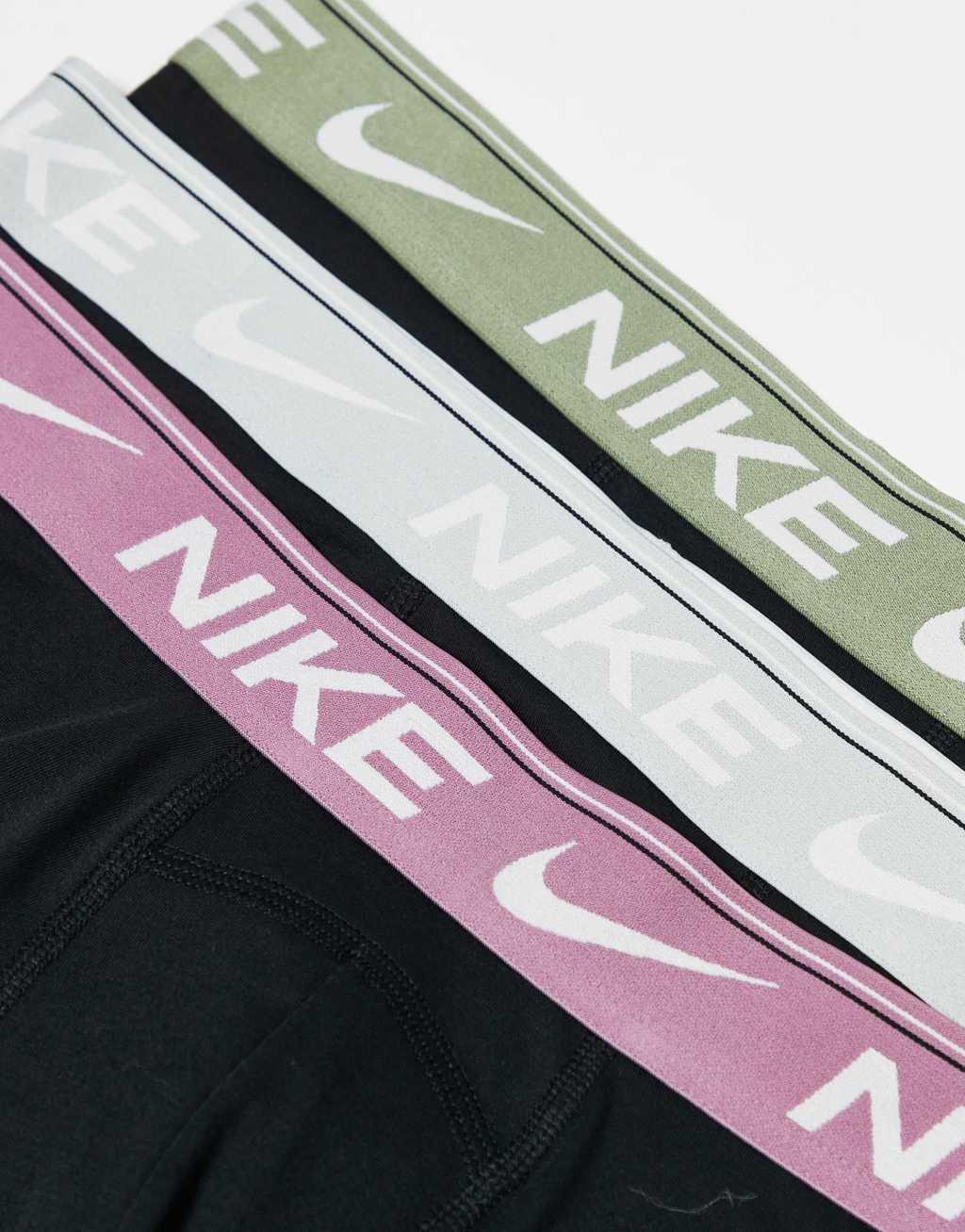 Nike Dri-Fit ultra comfort 3 pack briefs with colored waistband in green/black/plum Product Image