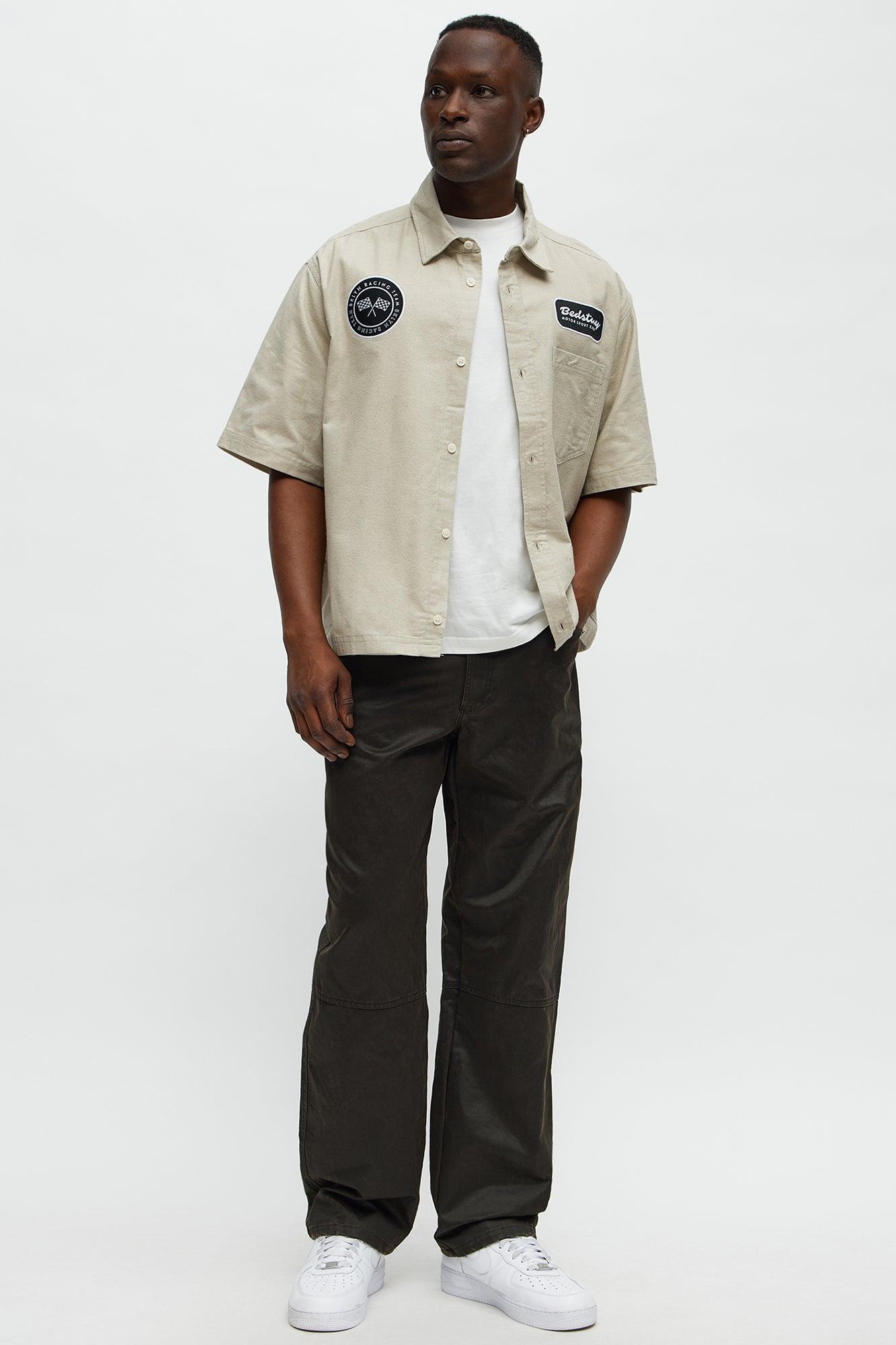 Cropped Bedstuy Patch Button Up Shirt - Sand Product Image
