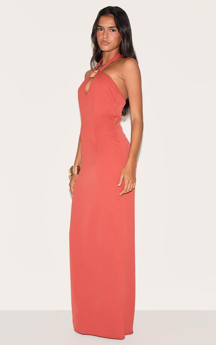 Rust Woven Halter Neck Trim Detail Maxi Dress Product Image