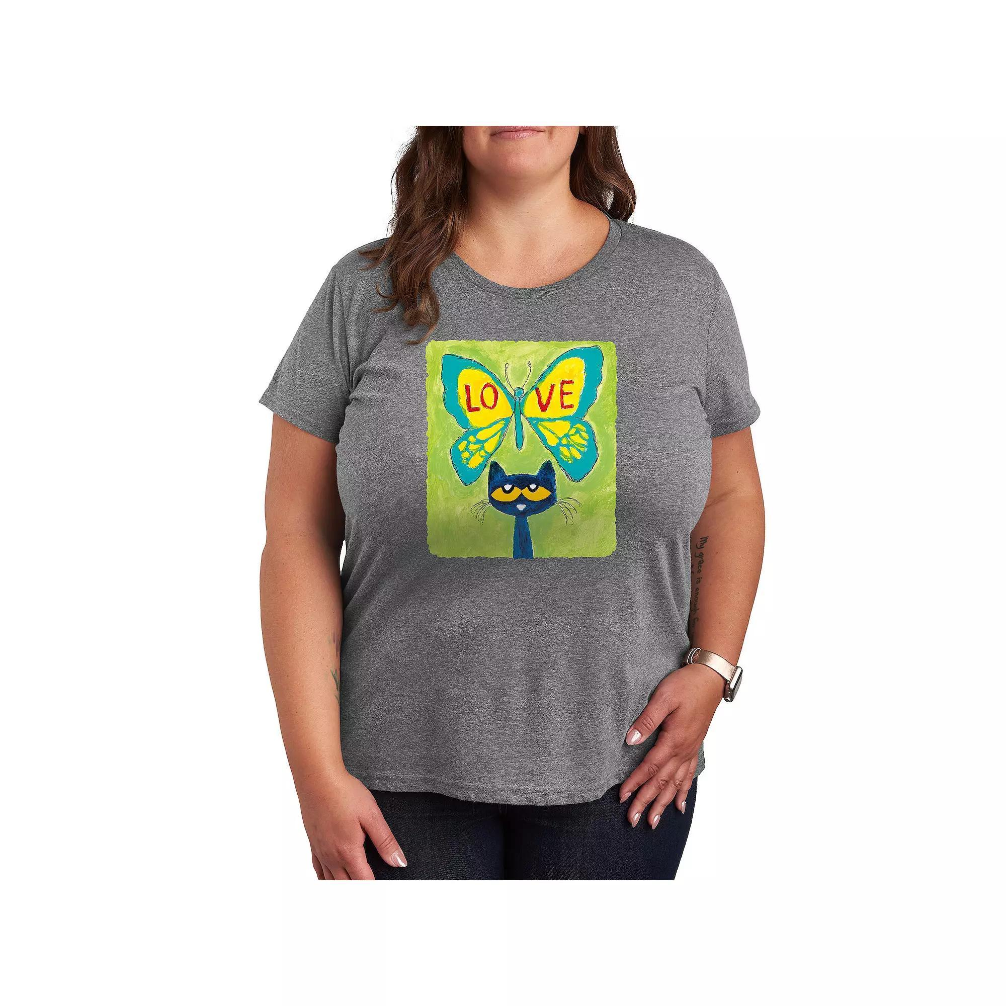 Plus Pete The Cat Love Butterfly Graphic Tee, Womens Grey Gray Product Image