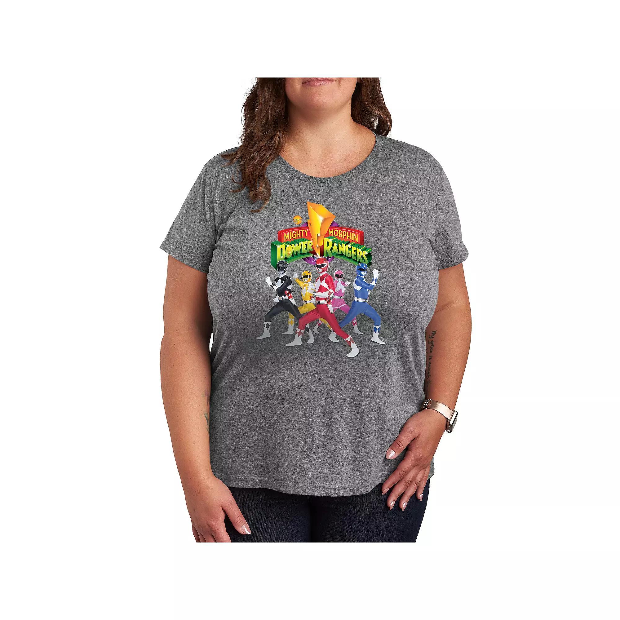 Plus Power Rangers Retro Graphic Tee, Womens Grey Gray Product Image