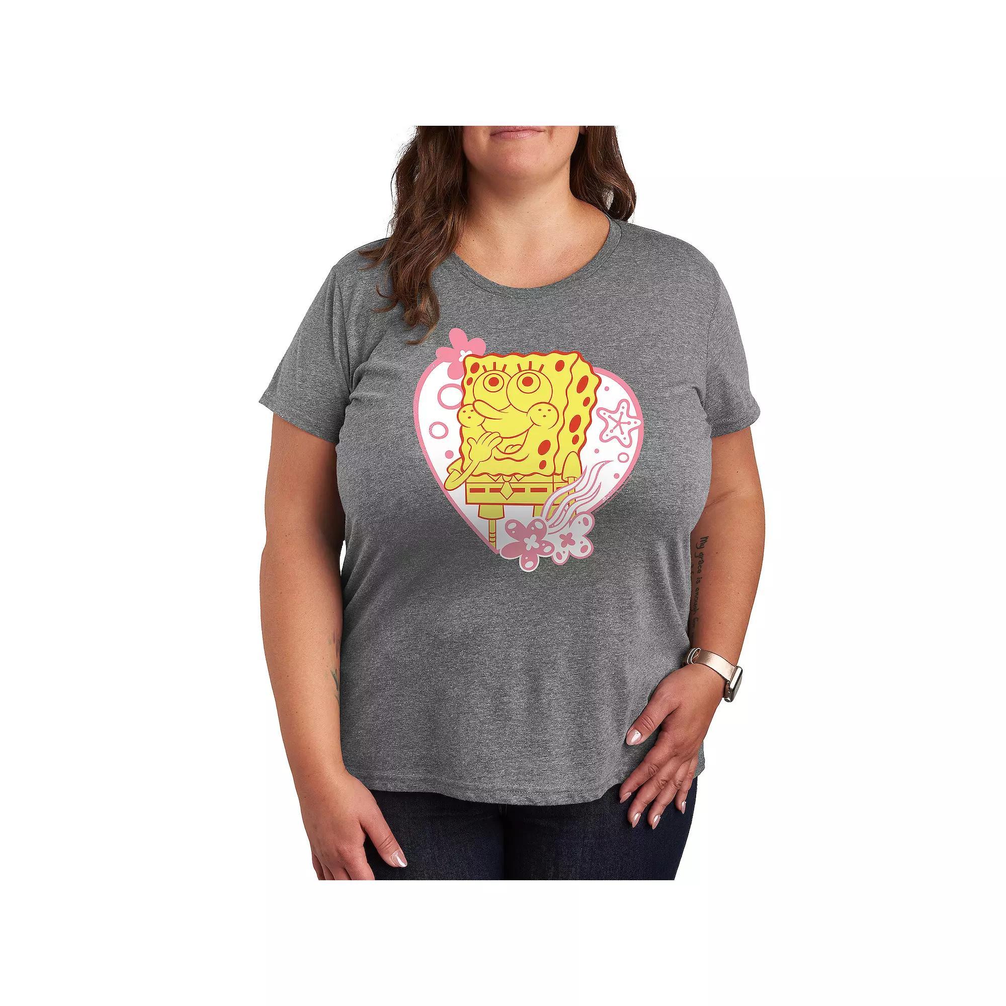 Plus Size SpongeBob Squarepants Spongebob Heart Graphic Tee, Womens Grey Gray Product Image