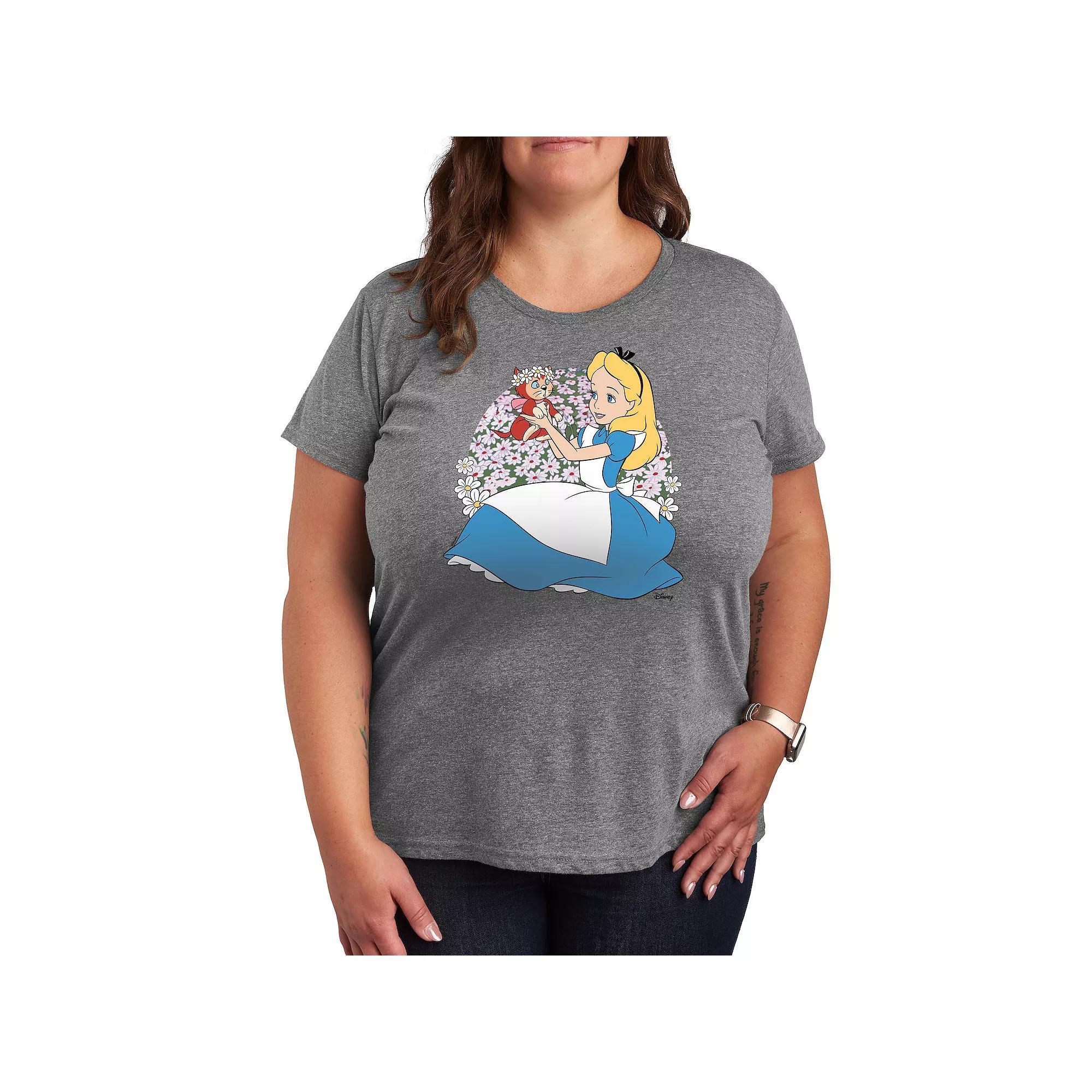 Disneys Alice in Wonderland Alice & Dinah Plus Graphic Tee, Womens Grey Gray Product Image