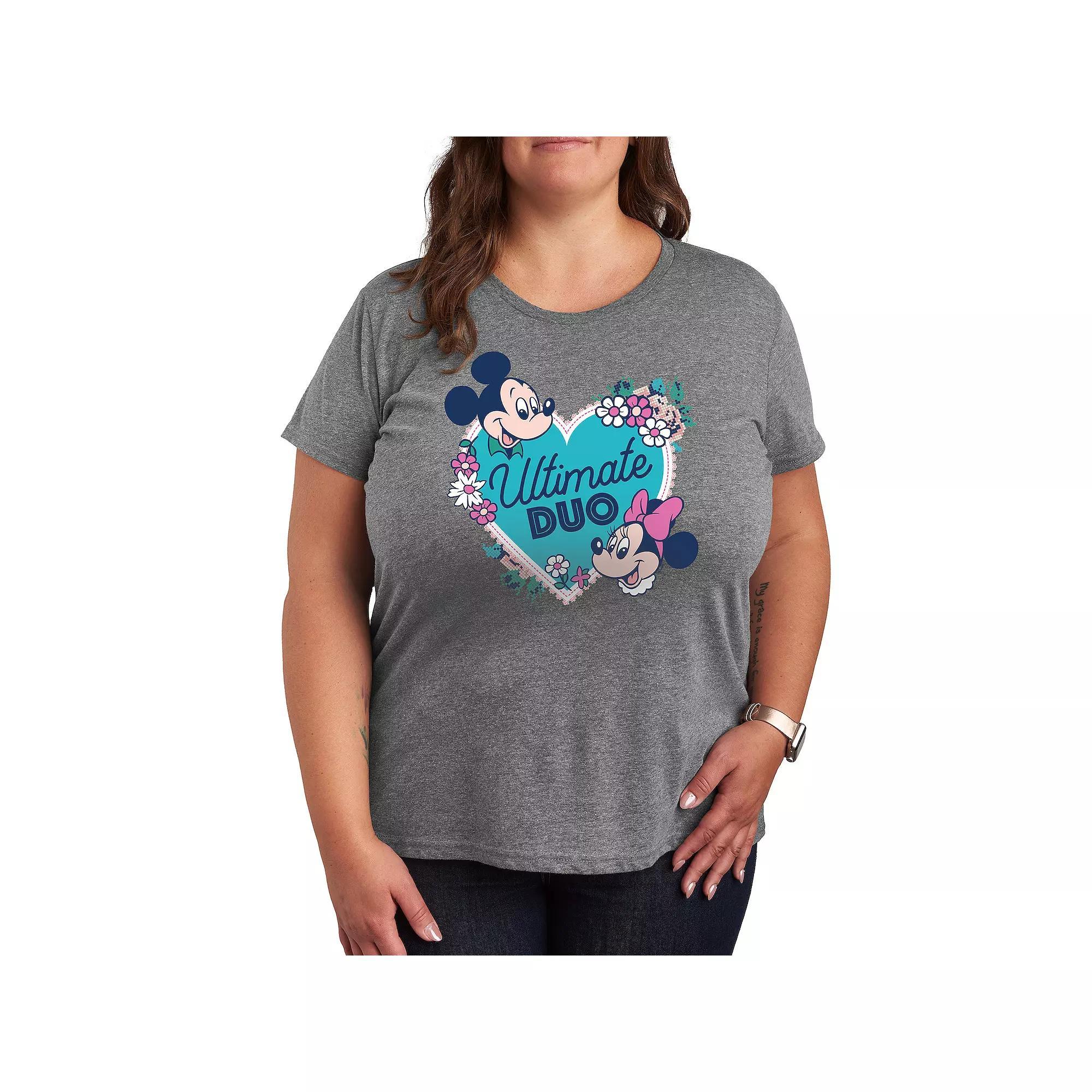Disneys Mickey & Minnie Mouse Plus Size Ultimate Duo Graphic Tee, Womens Grey Gray Product Image