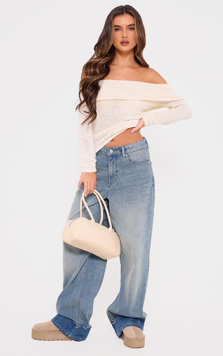 Cream Bobble Knit Bardot Top Product Image