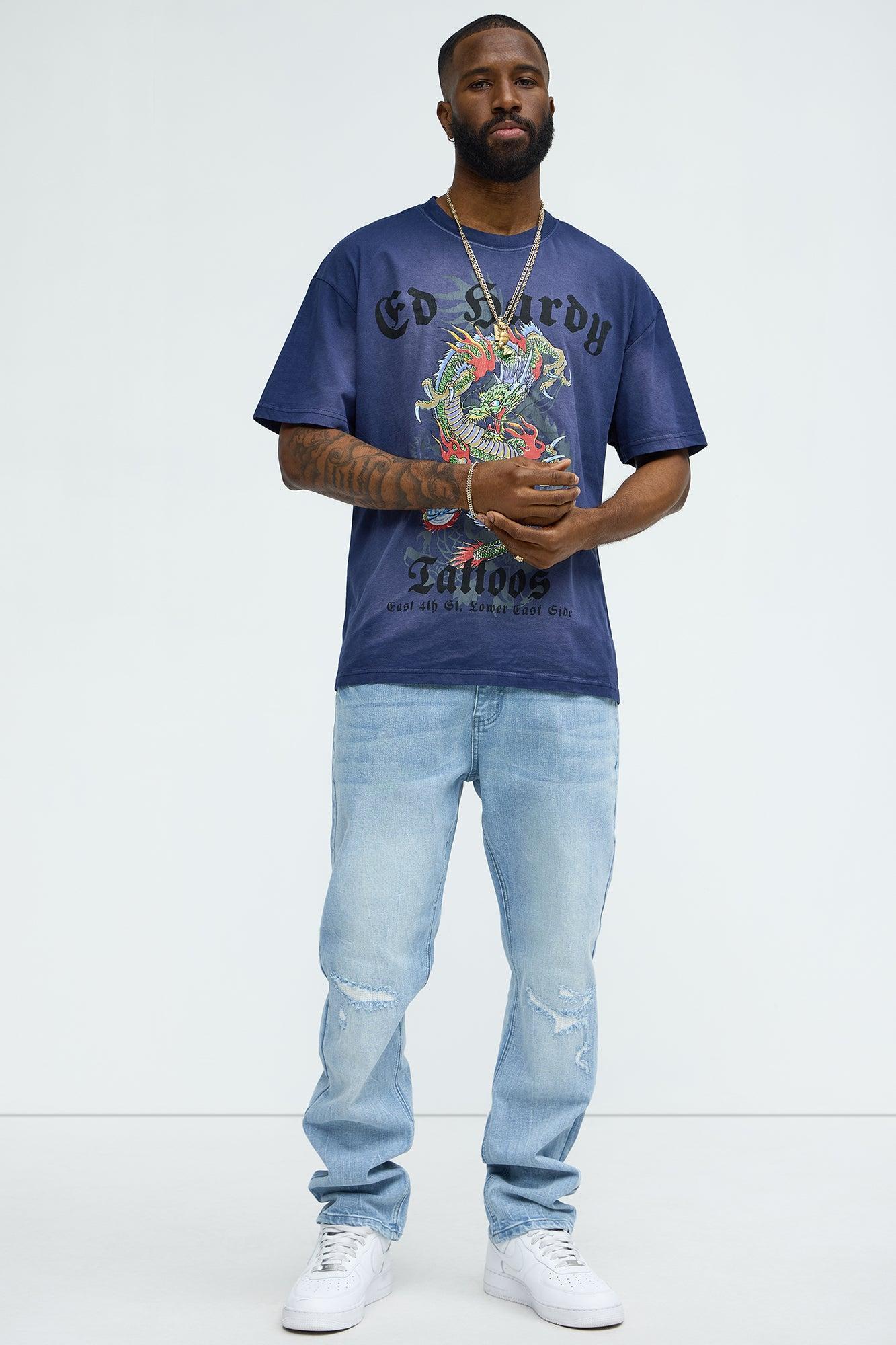 Ed Hardy Dragon Tattoo Oversized Short Sleeve Tee - Navy Product Image