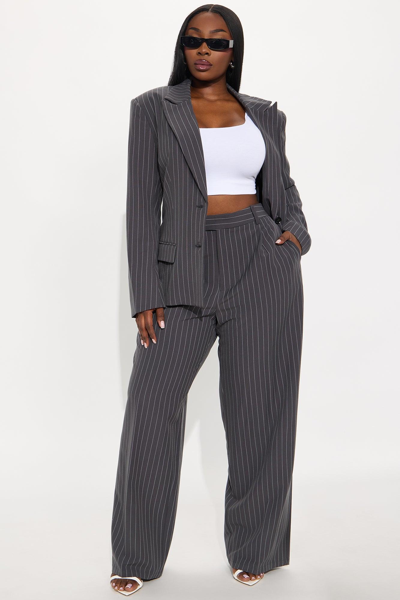 Angie Pinstripe Trouser - Charcoal Product Image