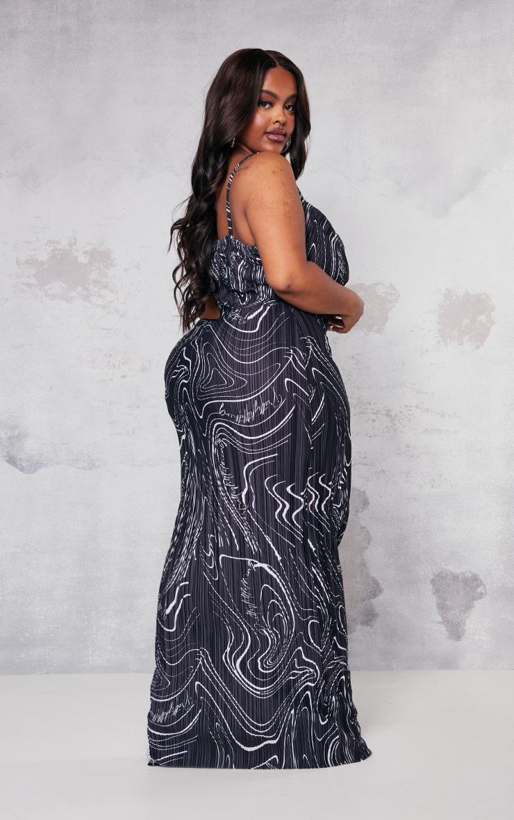 Plus Black Swirl Printed Plisse Cowl Neck Maxi Dress Product Image