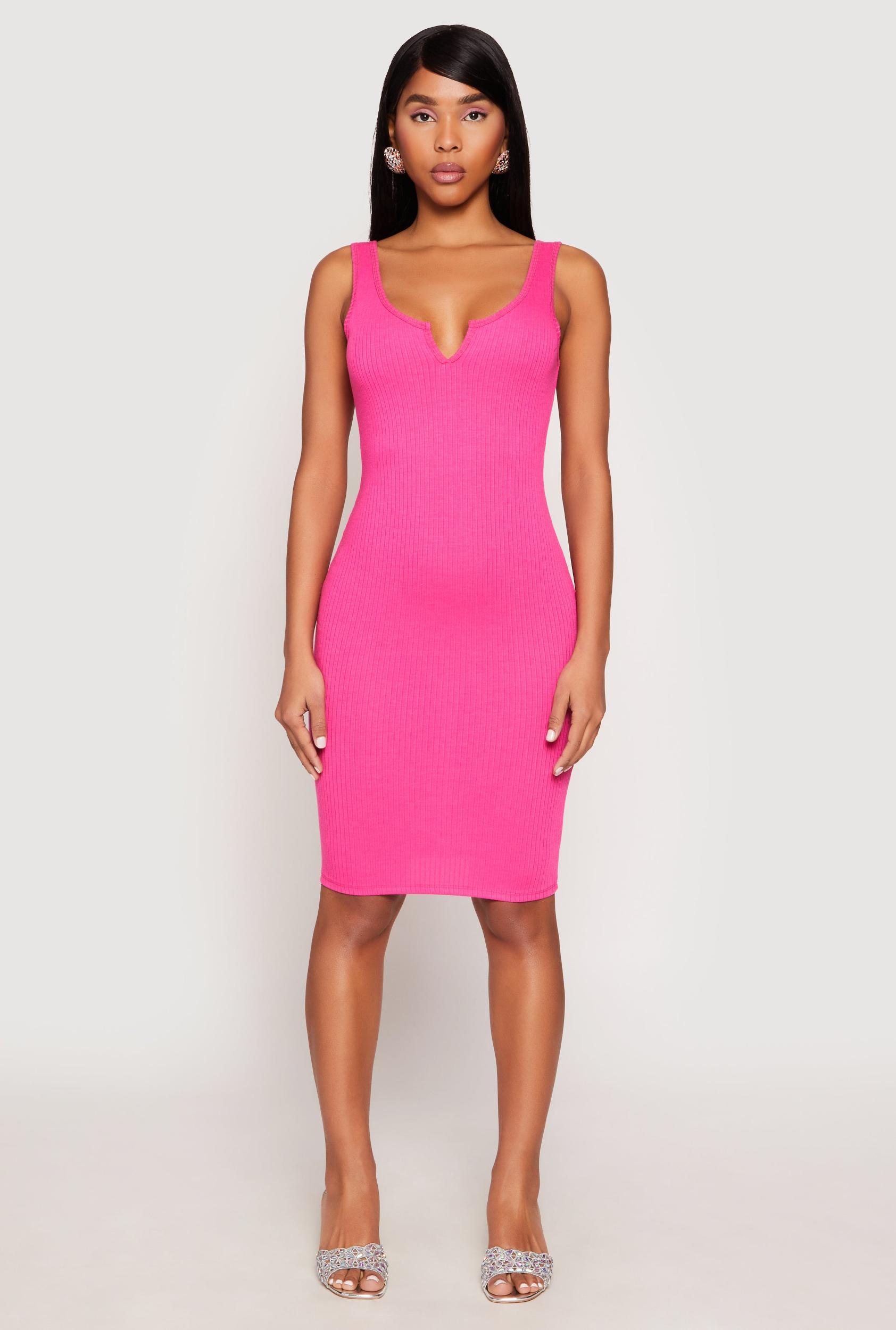 Womens Ribbed Knit Notch Neck Dress Product Image