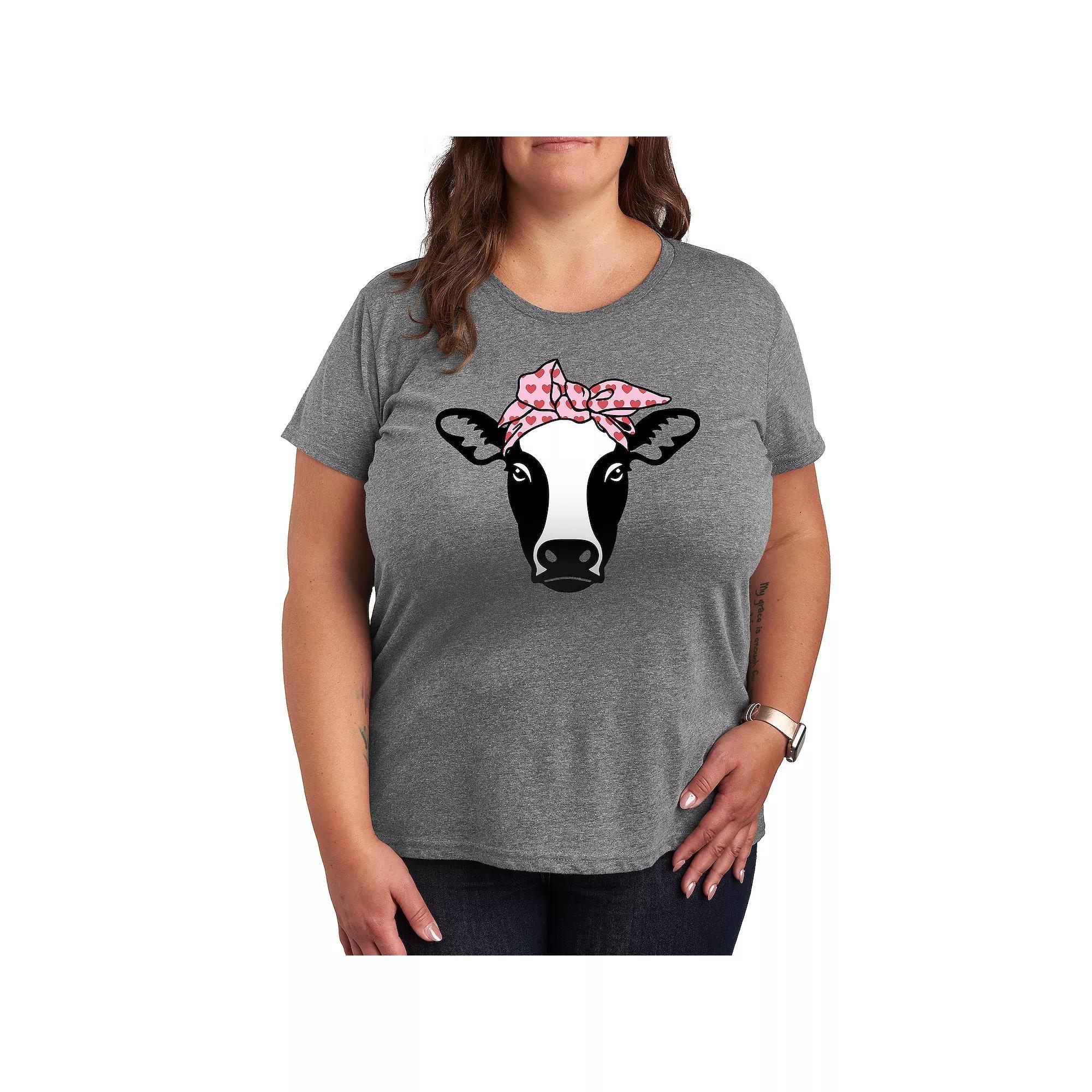 Plus Cow Heart Bandana Graphic Tee, Womens Grey Gray Product Image