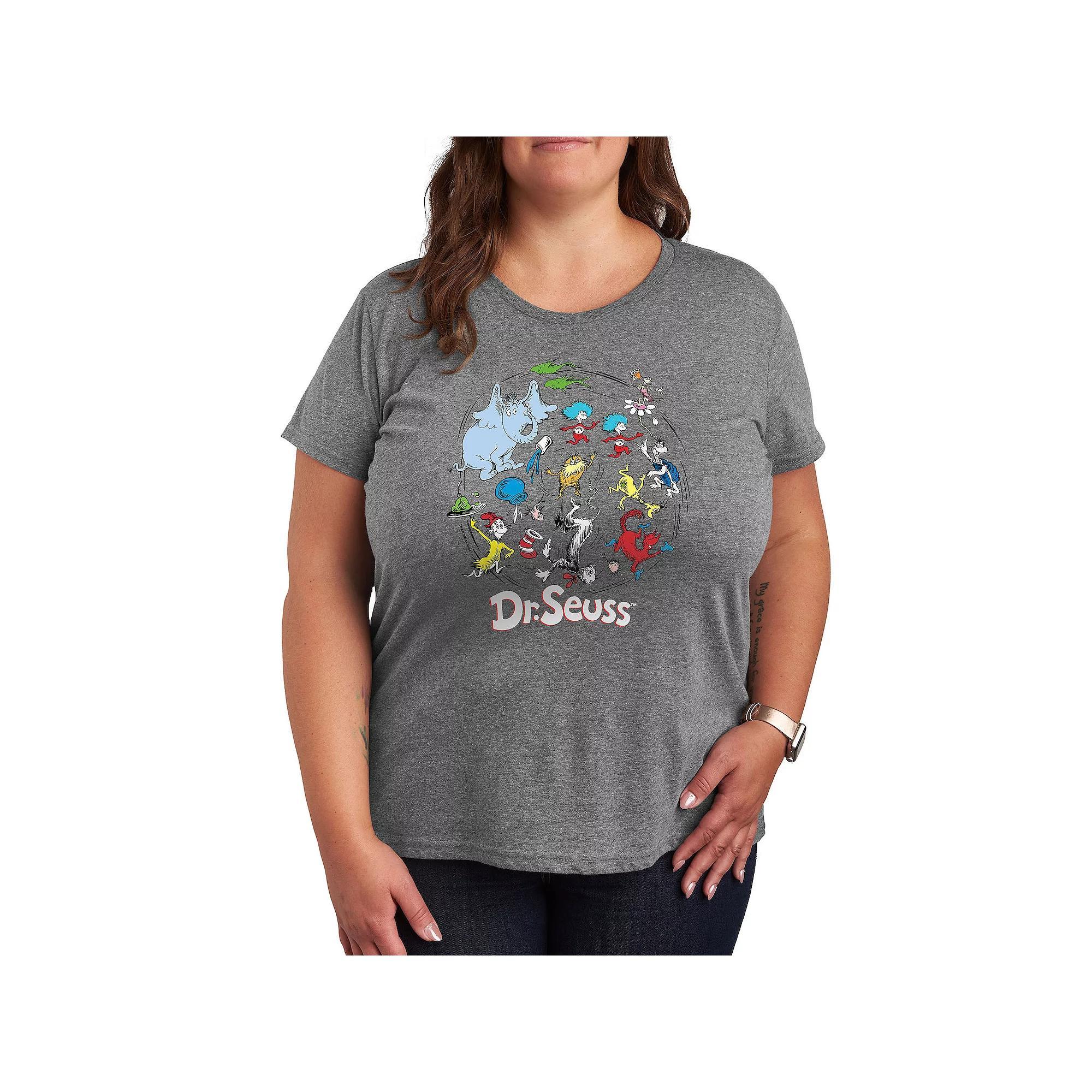 Plus Dr. Seuss Pattern Graphic Tee, Womens Grey Gray Product Image